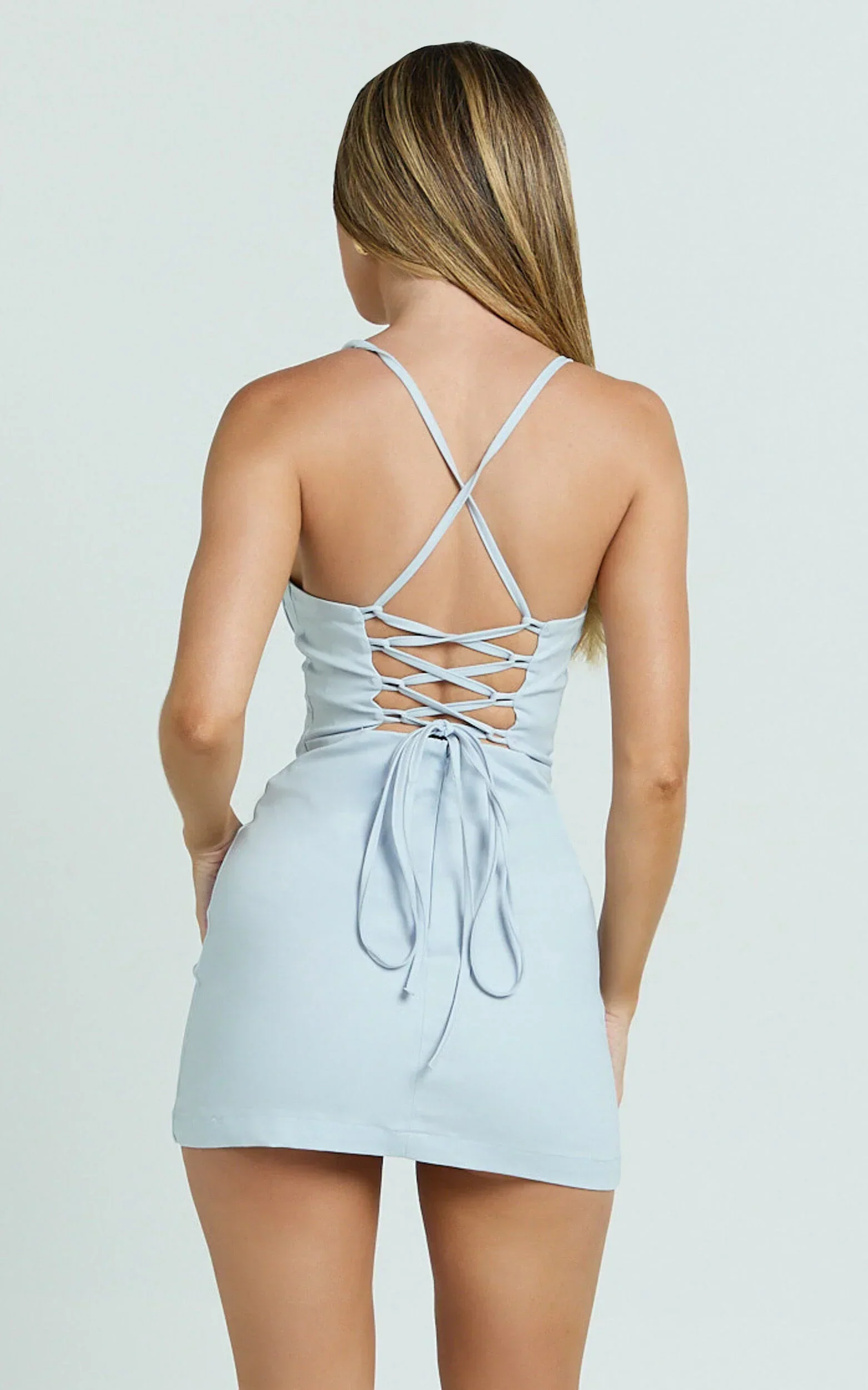 Melody Mini Dress - Sweetheart Bust Fitted Dress in Blue - luluinthesky