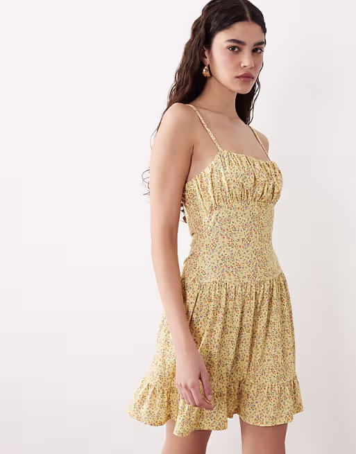 cami gathered skirt mini dress in floral print