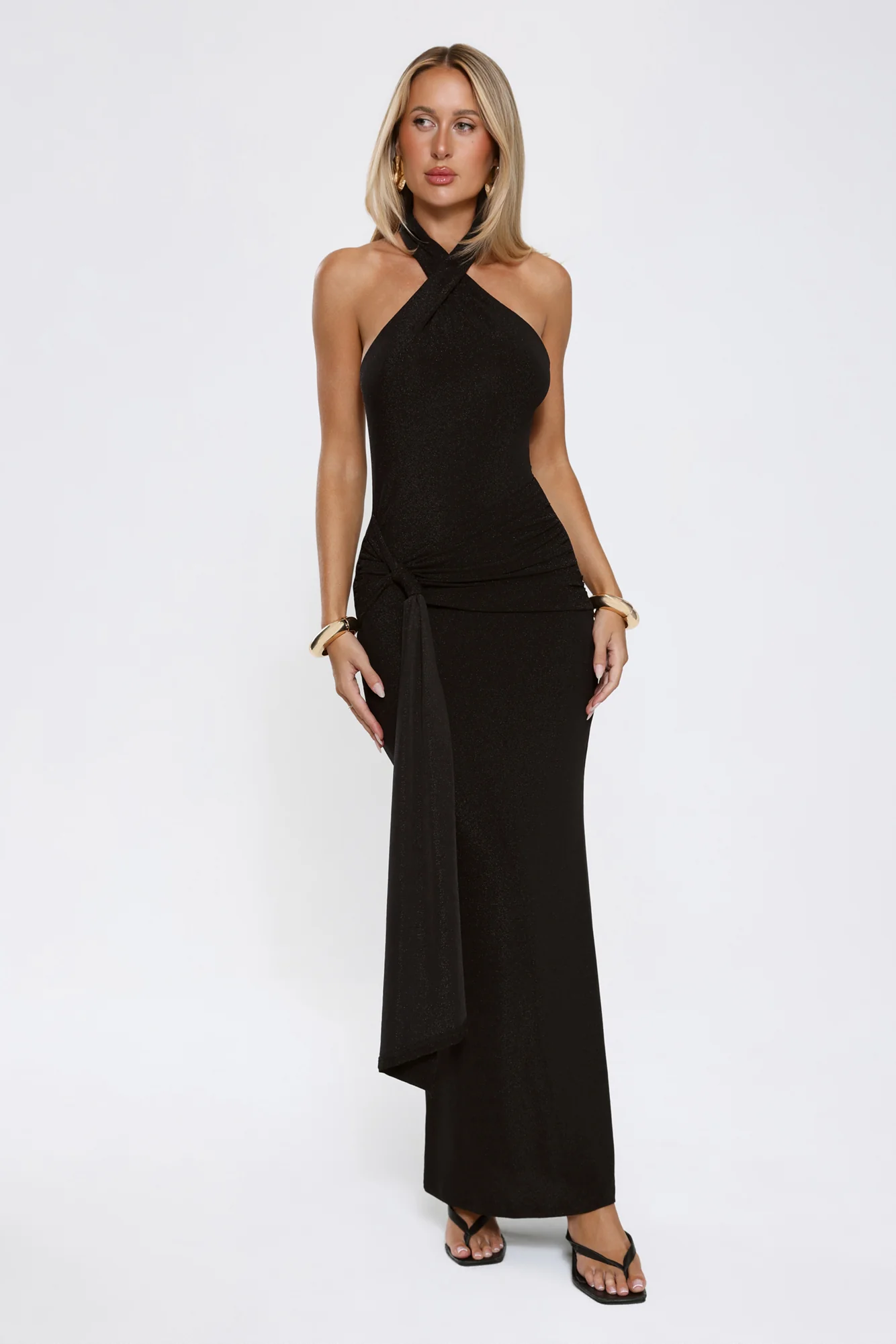 Glitter Through Twilight Halter Maxi Dress Black