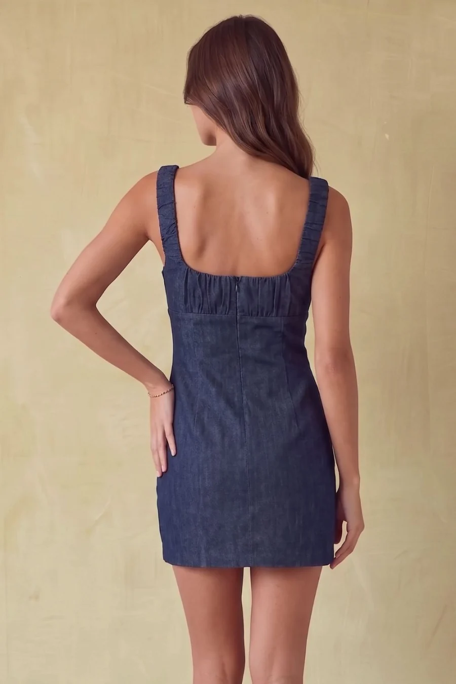 Genessa Denim Ruched Mini Dress