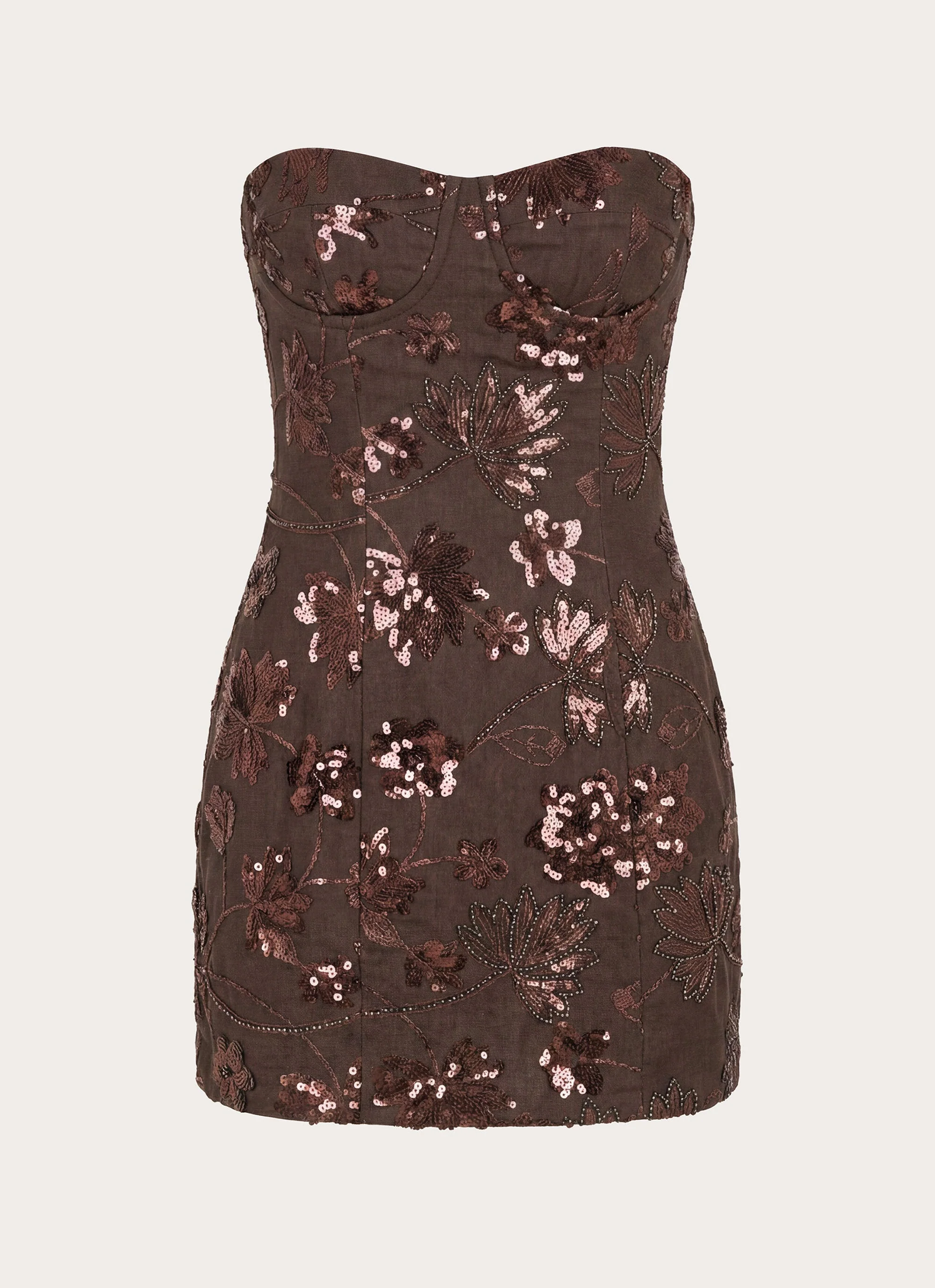 Akima Bustier Sequin Mini Dress - Chocolate - luluinthesky