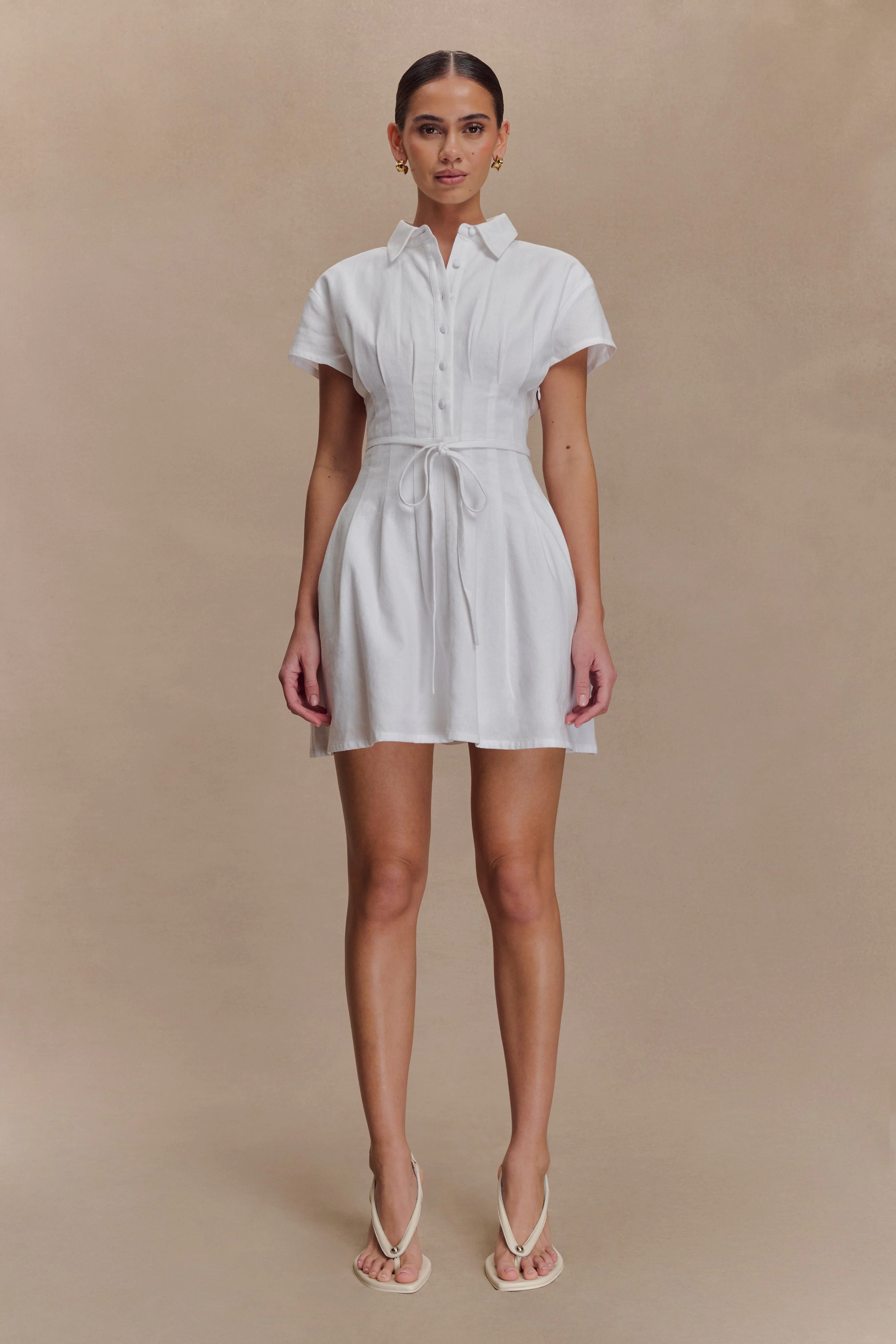 Aysha Buttoned Linen Mini Dress - White