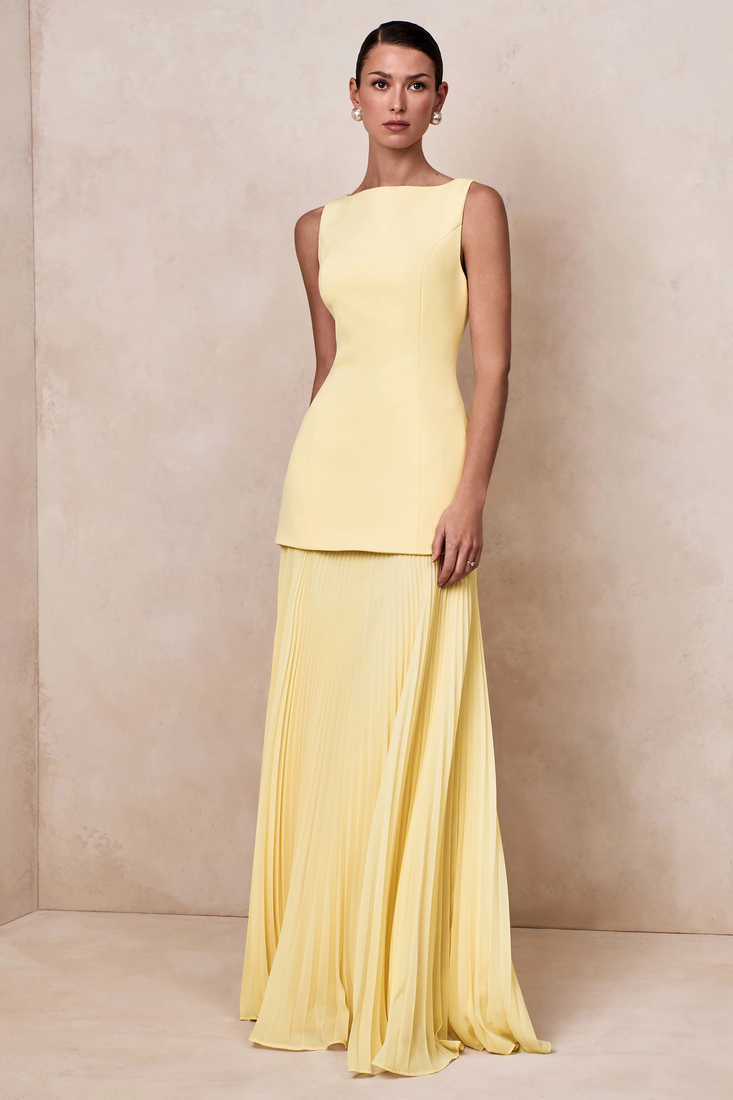 Hadley | Lemon Boat-Neck Maxi Dress With Drop-Waist