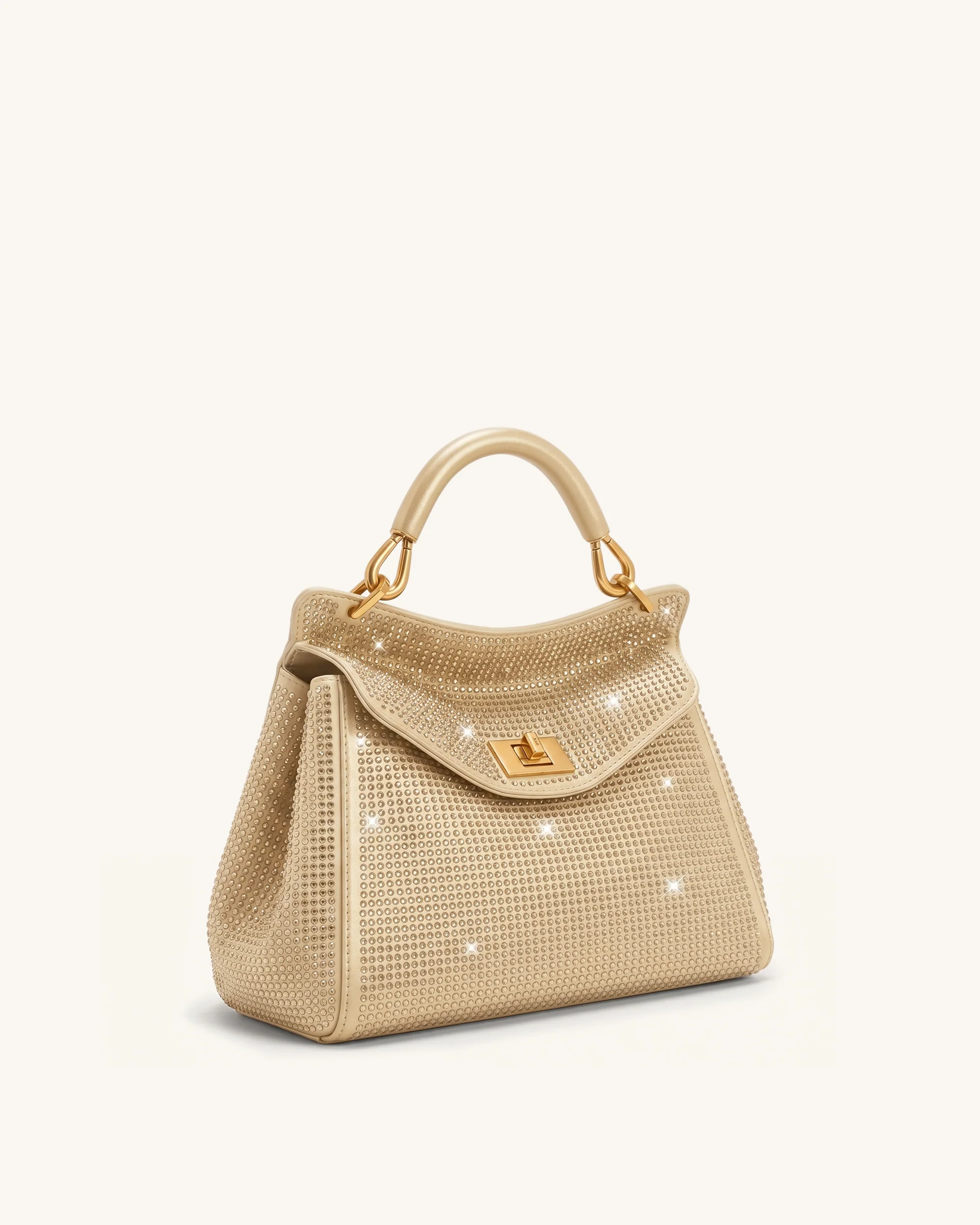Lucia Classic Artificial Crystal Top Handle Bag - Champagne