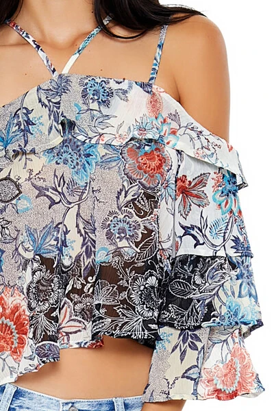 Chiffon Floral Print Crop Top