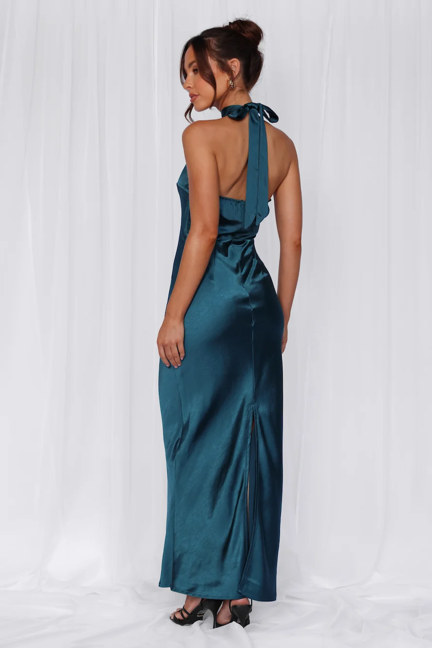 The Cleo Halter Satin Maxi Dress Teal