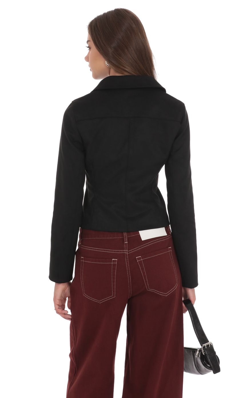 Suede Zip-Up Jacket in Black