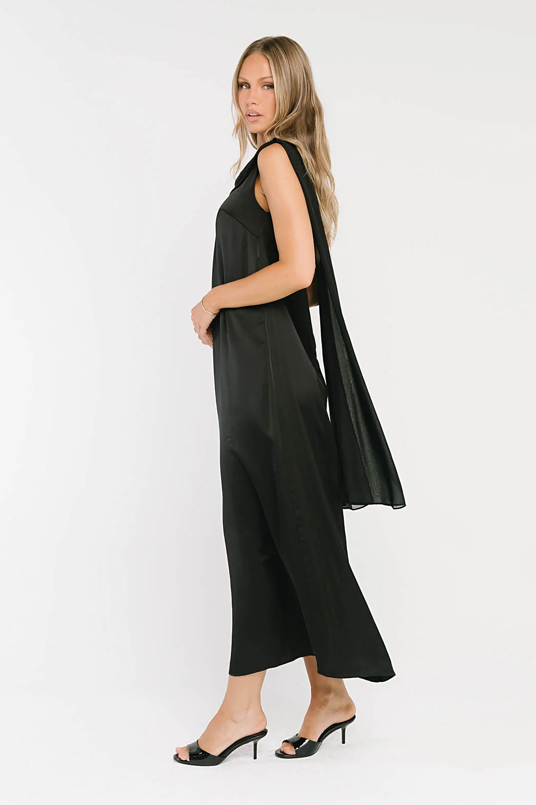 Lauren Satin Maxi Dress in Black