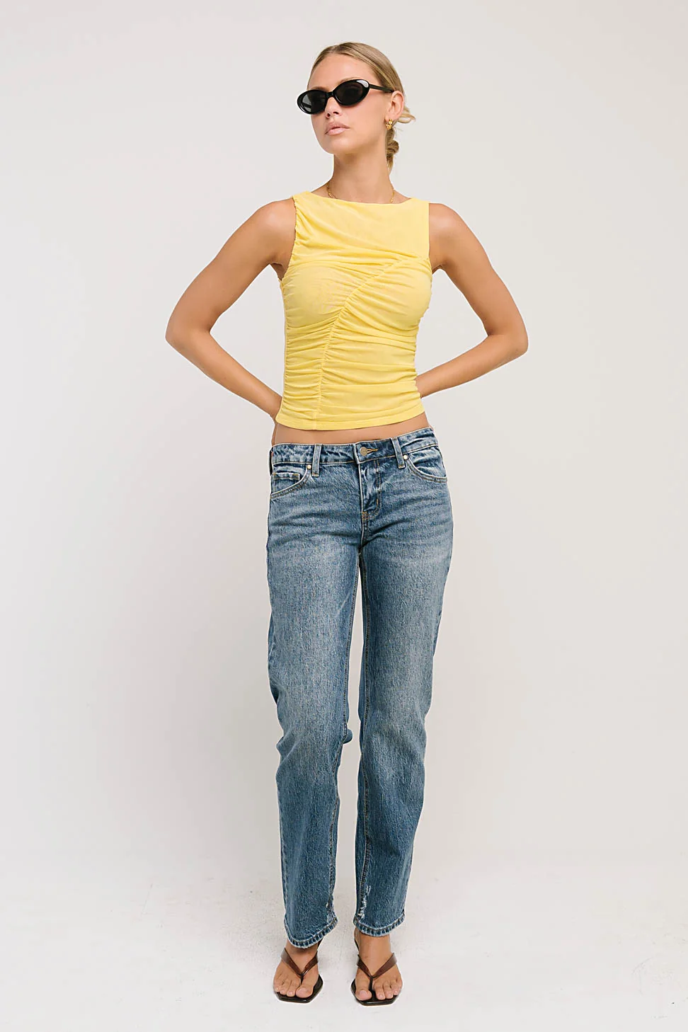Melly Diagonal Ruched Top in Yellow