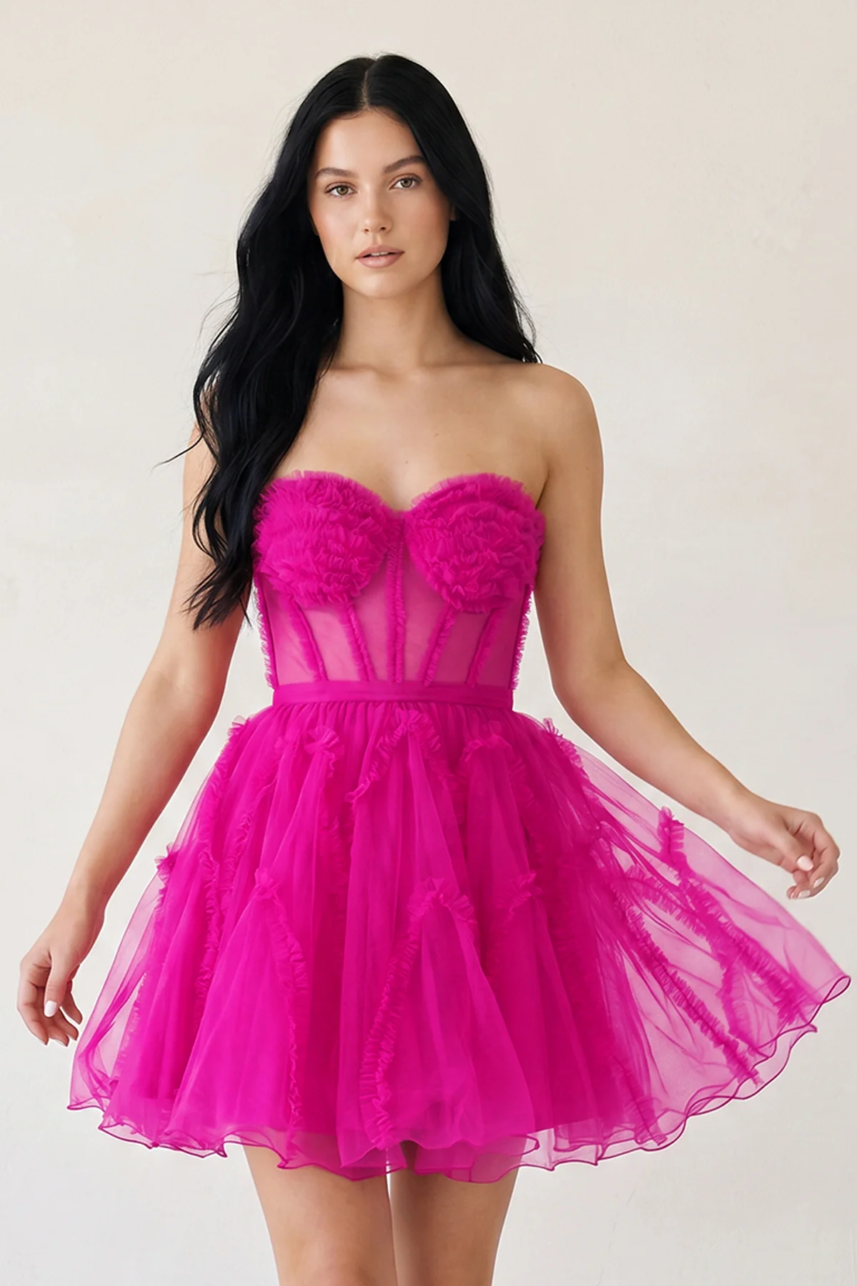 A Line Tulle Strapless Homecoming Dress