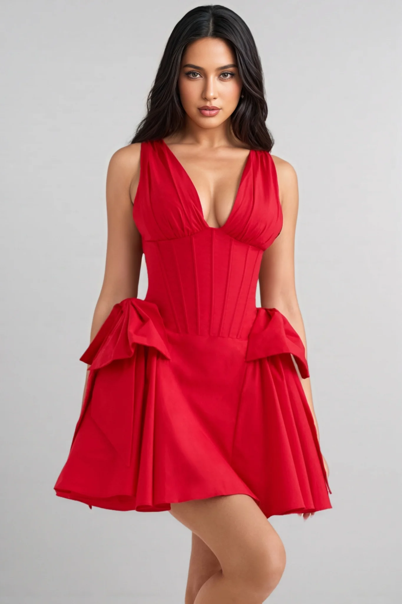 Savan Red Cotton Bow Mini Dress