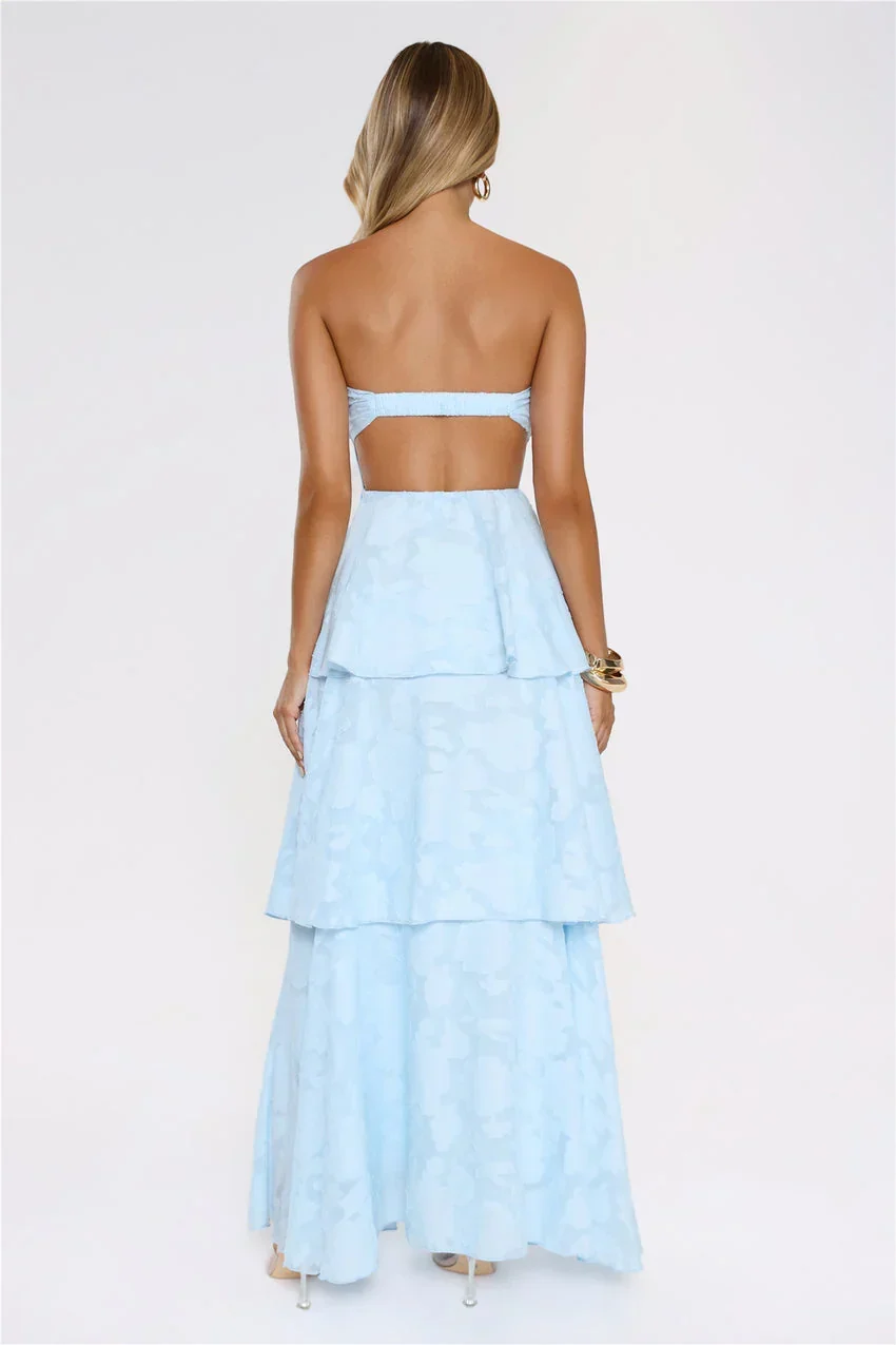 Frost Flare Strapless Maxi Dress Blue - luluinthesky