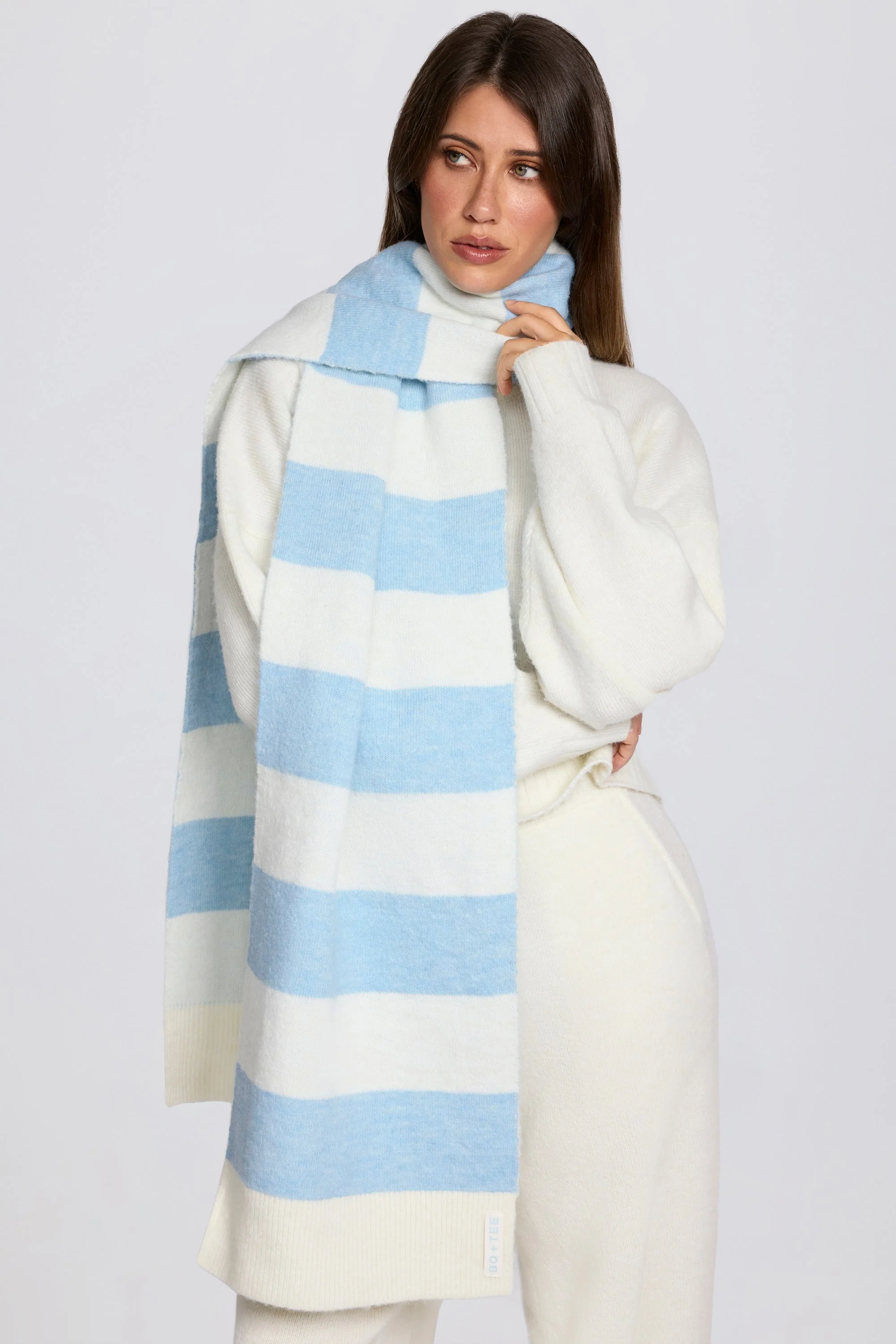 Knit Striped Scarf in Powder Blue