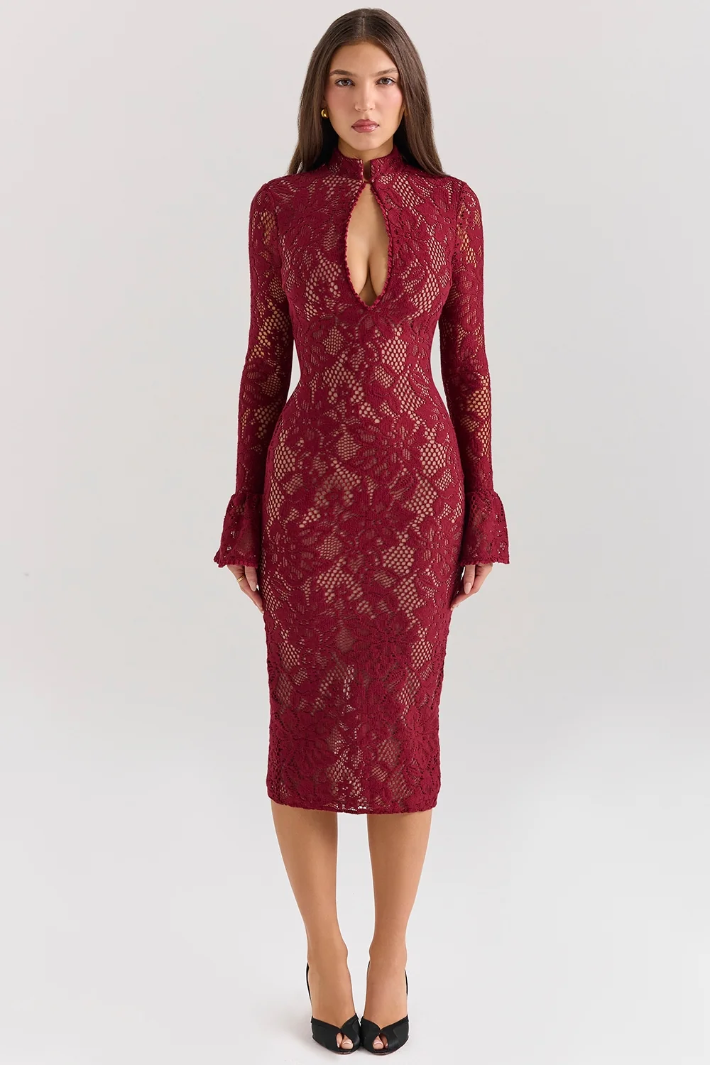 berry lace midi dress