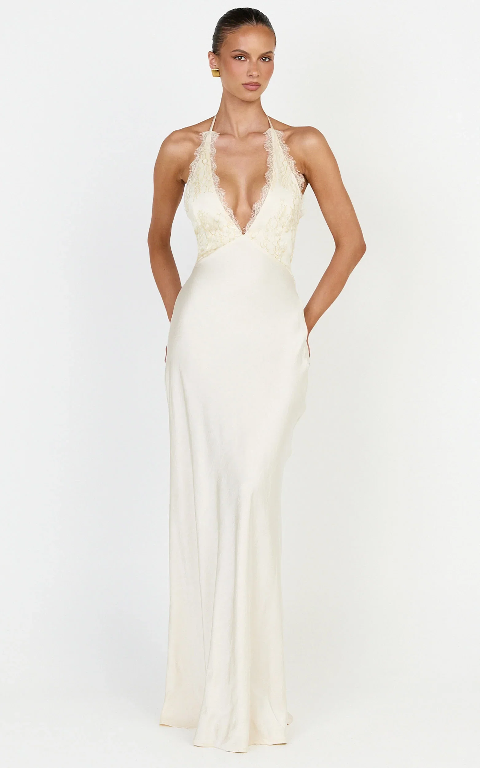 Marielle Maxi Dress - Lace Bust Halter Dress in Cream