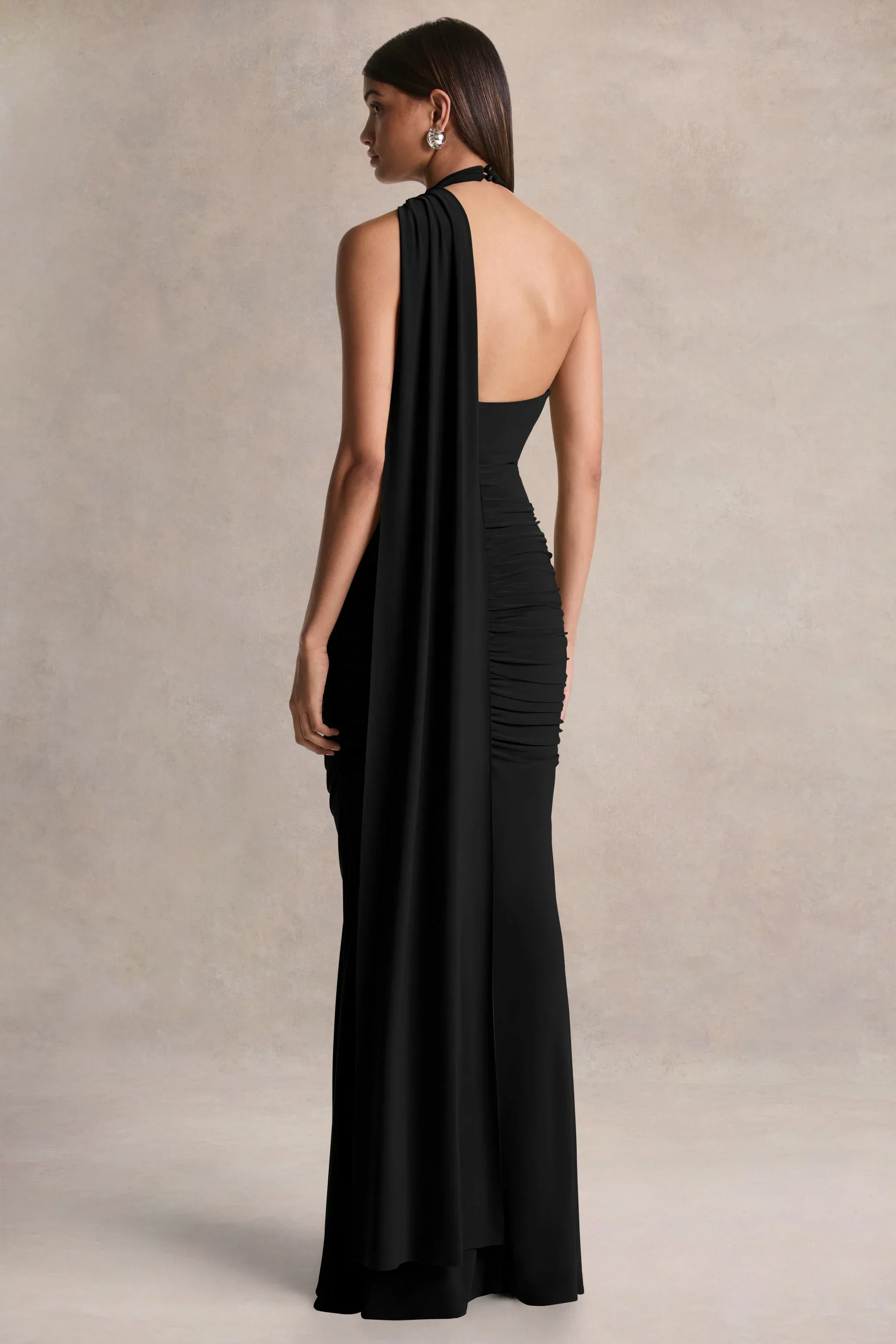 Roselani | Black Halter-Neck Maxi Dress With Open-Back