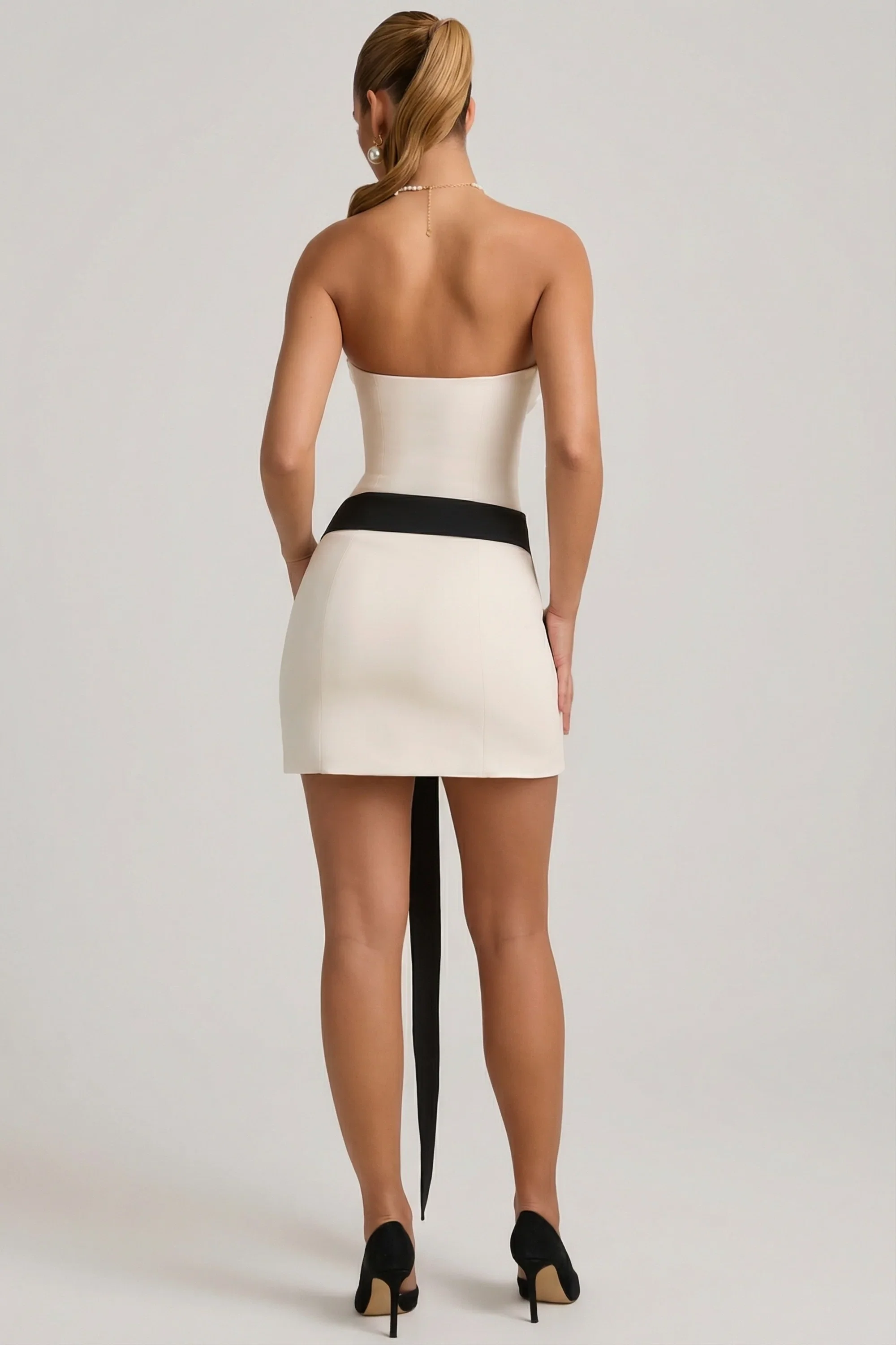 Strapless Bow-Detail A-Line Mini Dress in Ivory