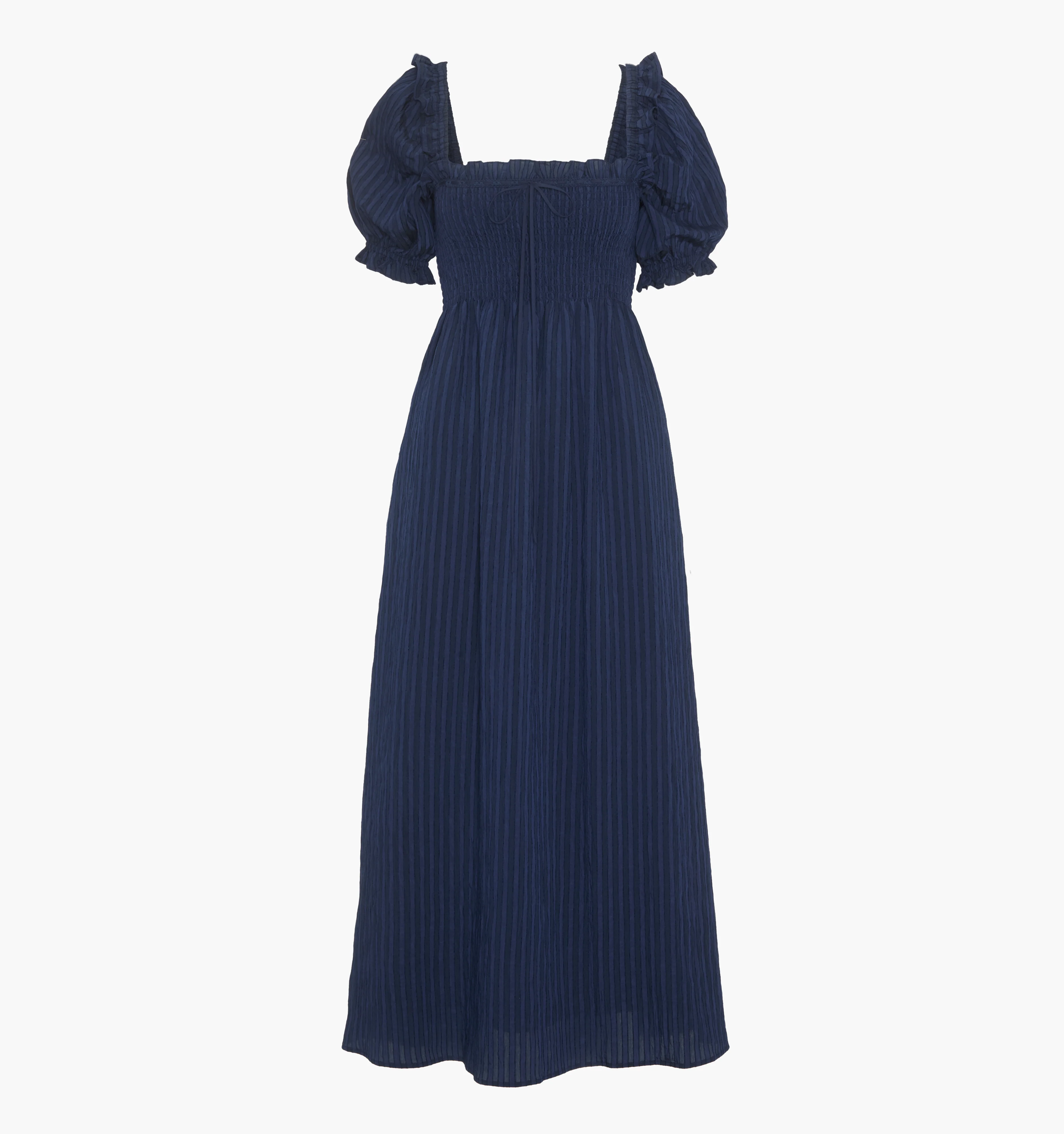 The Scarlett Nap Dress - Navy Tonal Seersucker