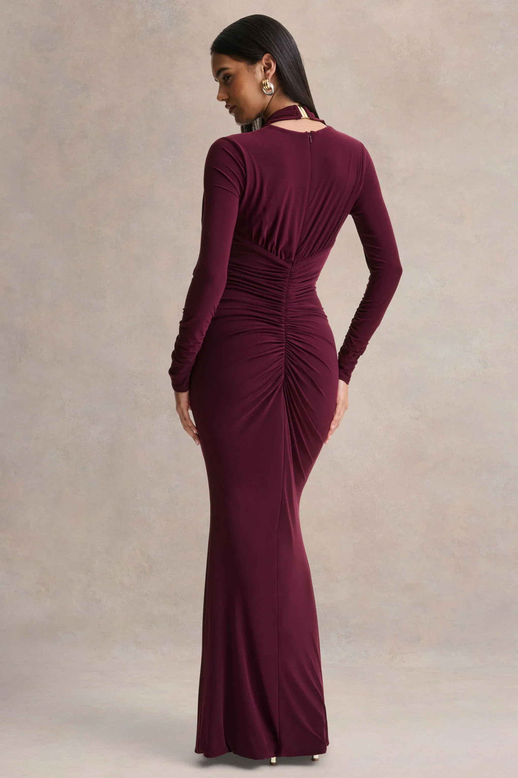 Tami | Plum Plunge-Neck Long Sleeve Maxi Dress