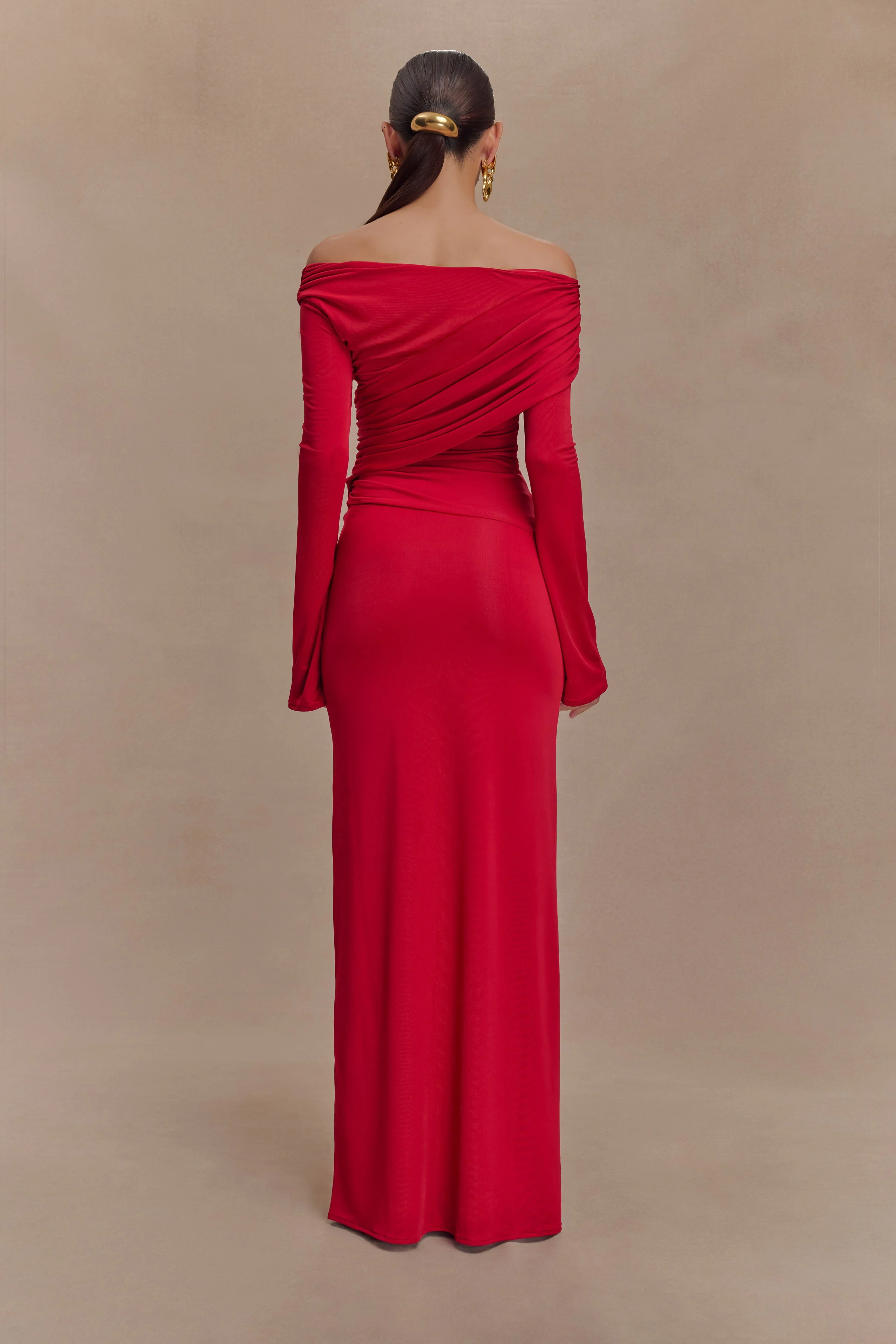Therese-Off-Shoulder-Ruched-Maxi-Dress-Red