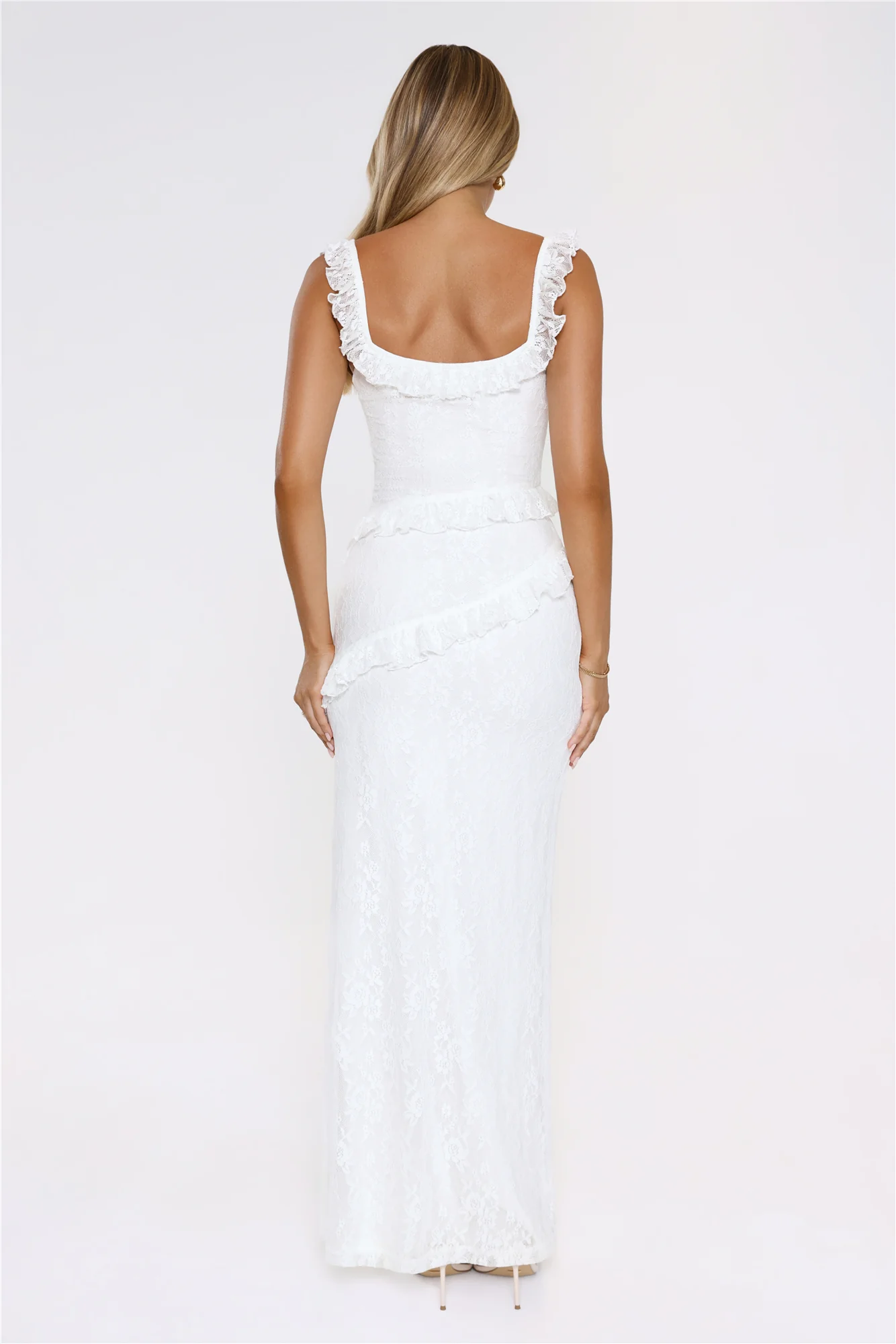Golden Dusk Lace Maxi Dress White - luluinthesky