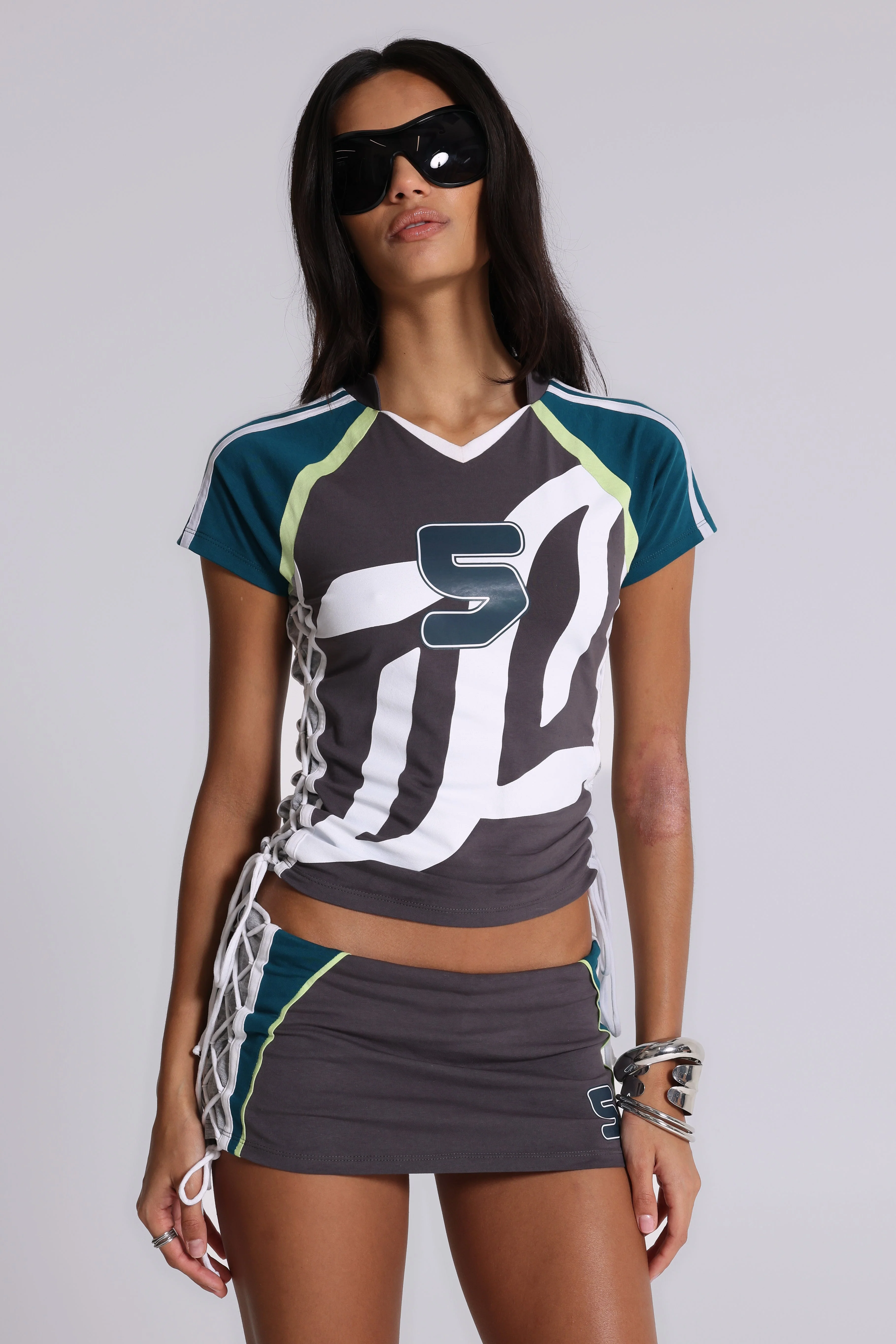 No. 5 Lace Up Football Baby Tee