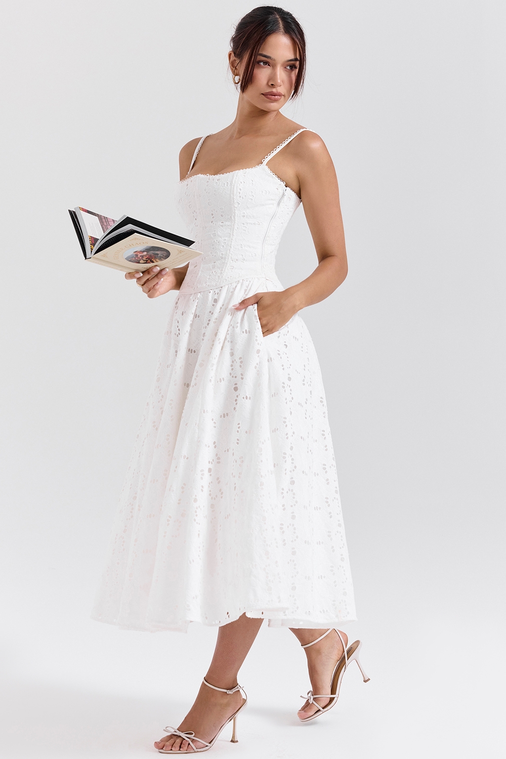 White Broderie Anglais Midi Skirt