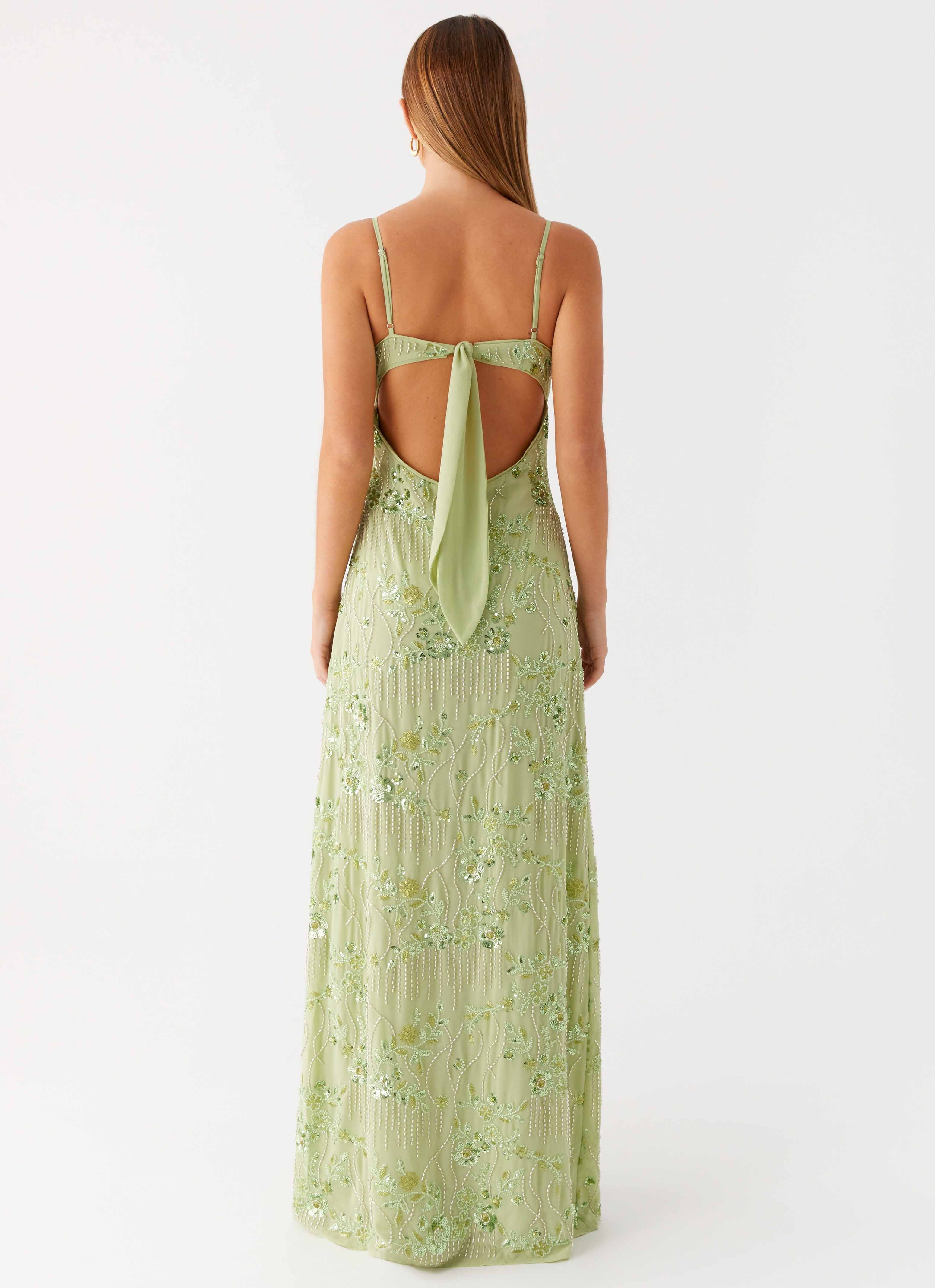 Celandine Beaded Maxi Dress - Lime - luluinthesky