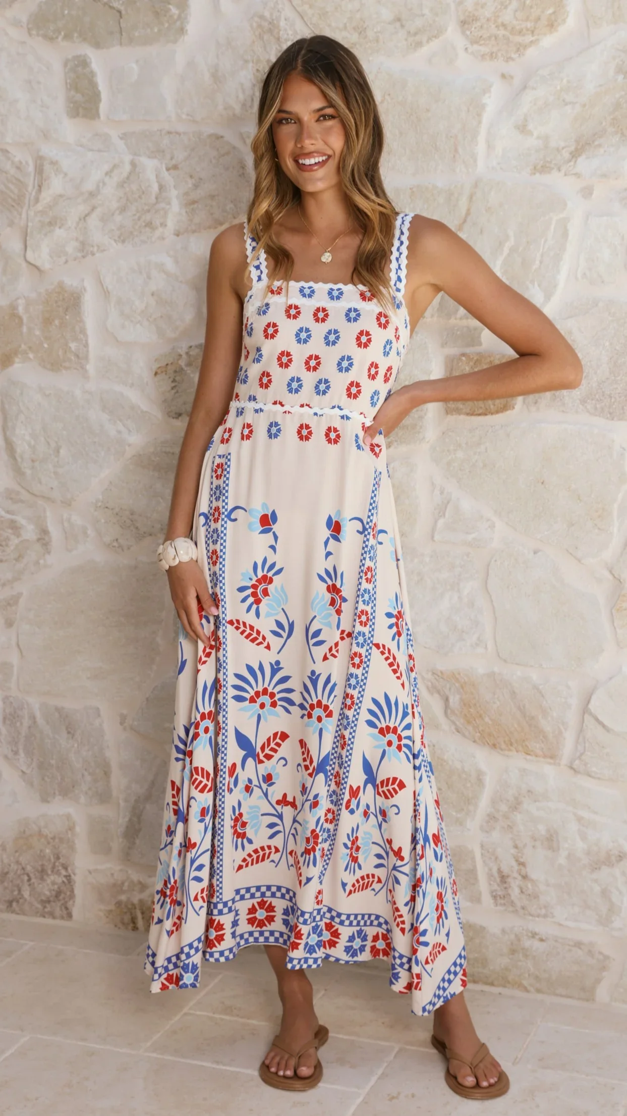 Michaela Maxi Dress - Blue/Red Floral