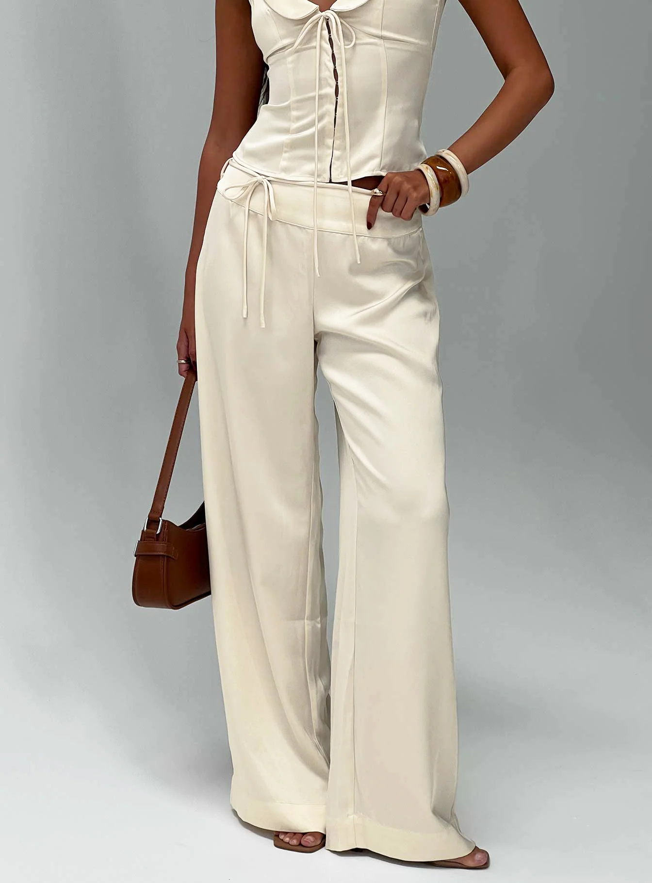 Aubrette Satin Tie Pants Cream