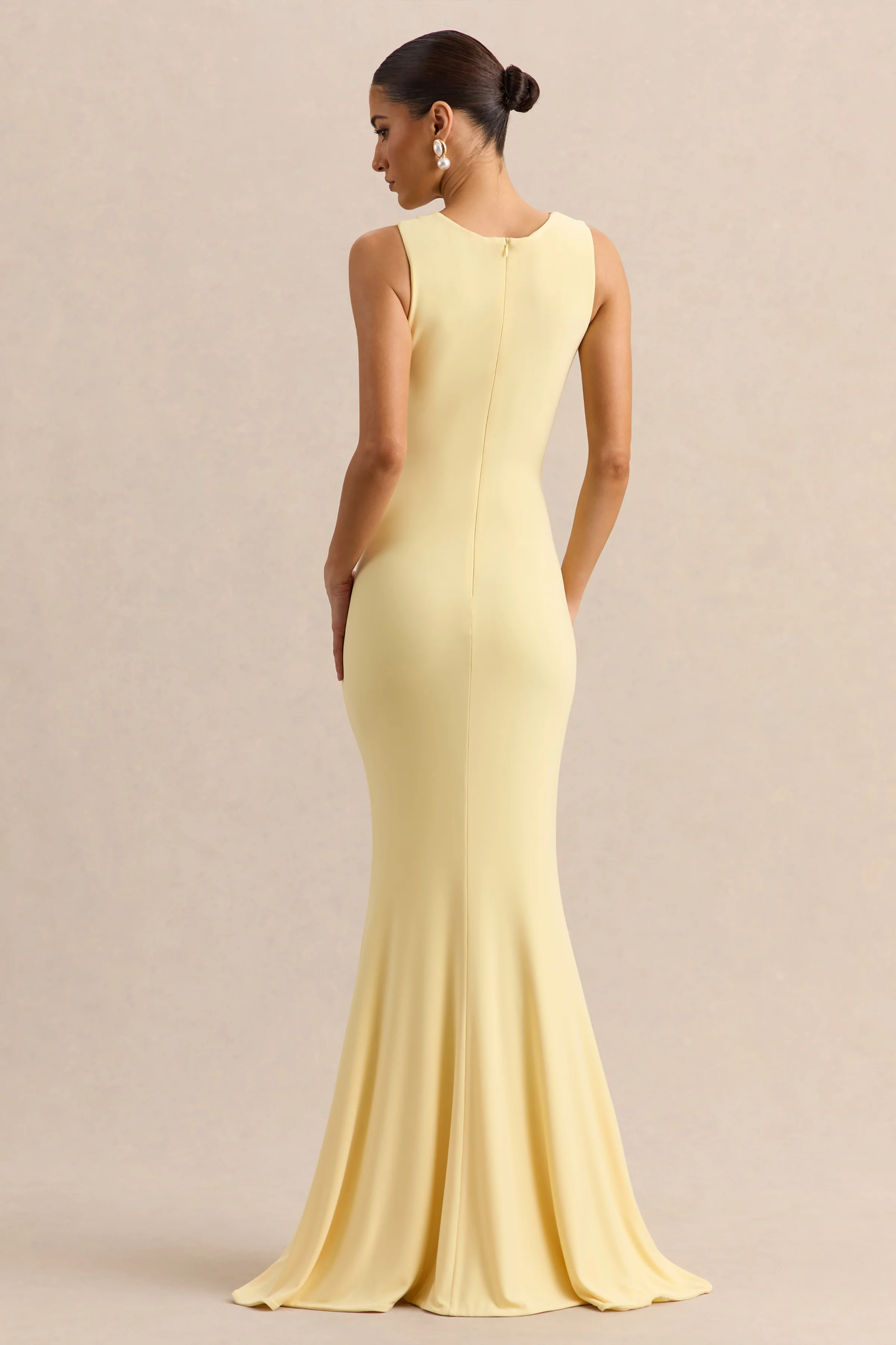 Holly | Lemon Plunge-Neck Maxi Dress With Twist-Detail