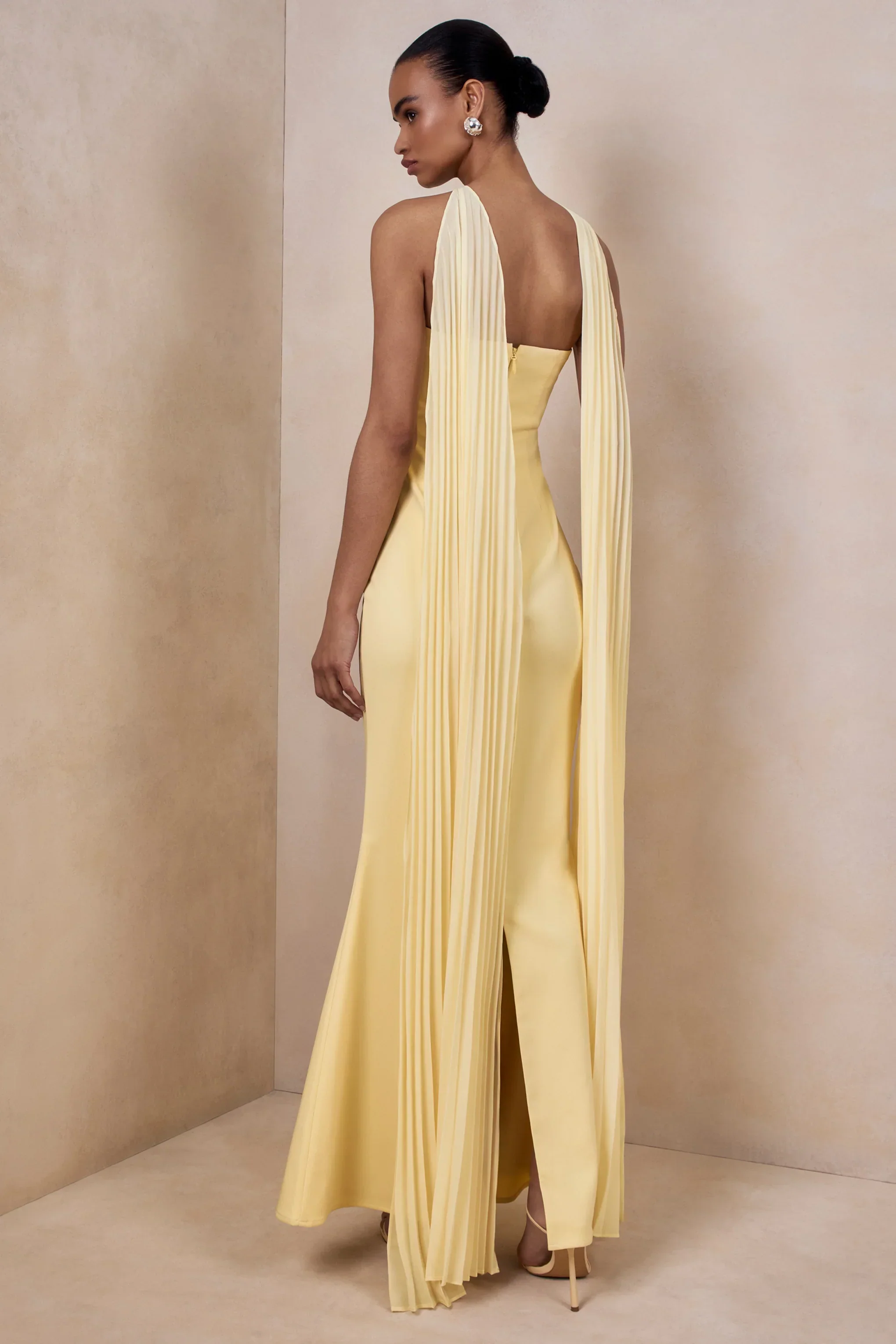 Avery | Lemon Bandeau Maxi Dress With Embellished Scarf