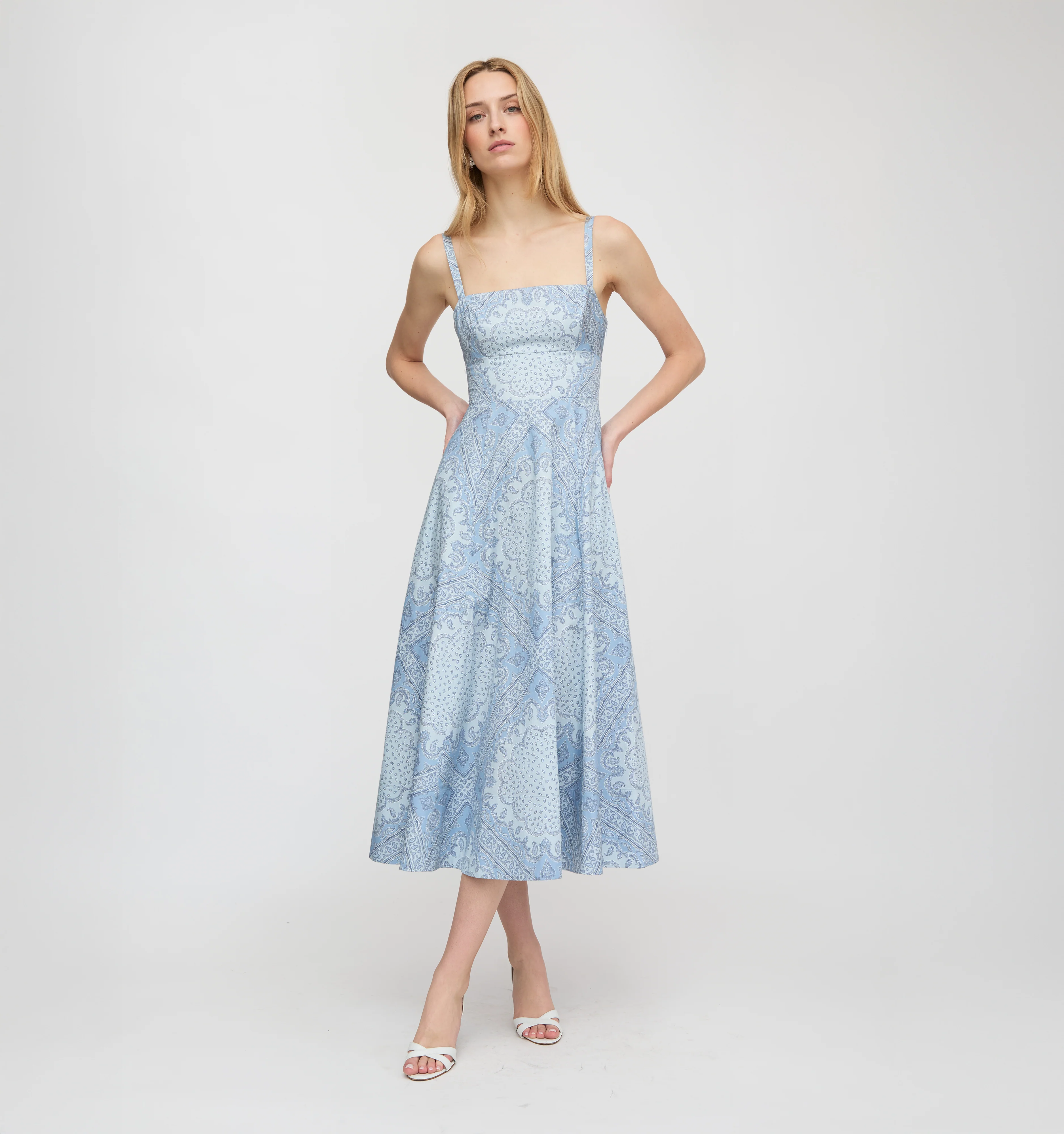 The Margot Dress - Dusty Blue Paisley Scarf