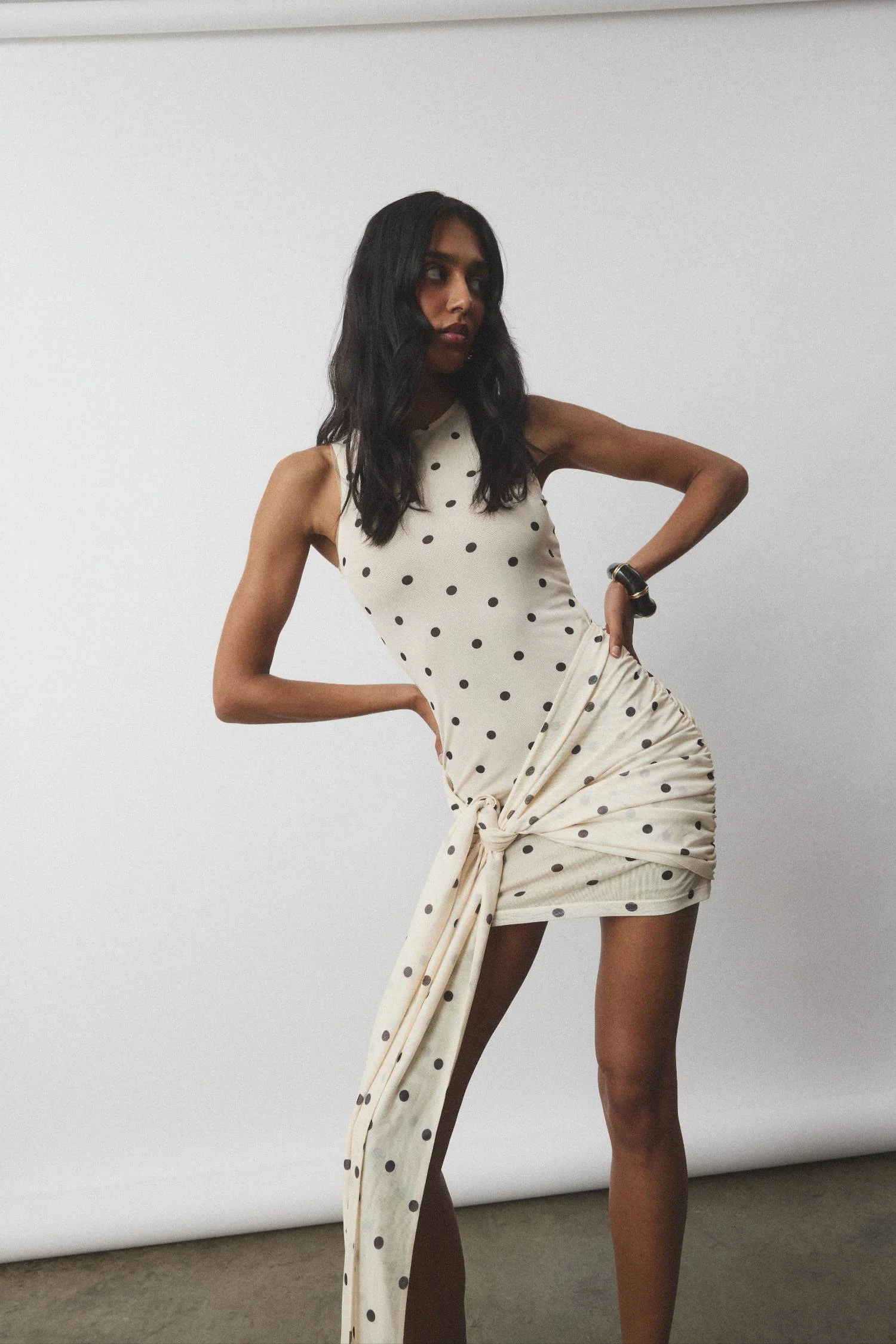 Wrap Mesh Mini Dress | Ivory Polka