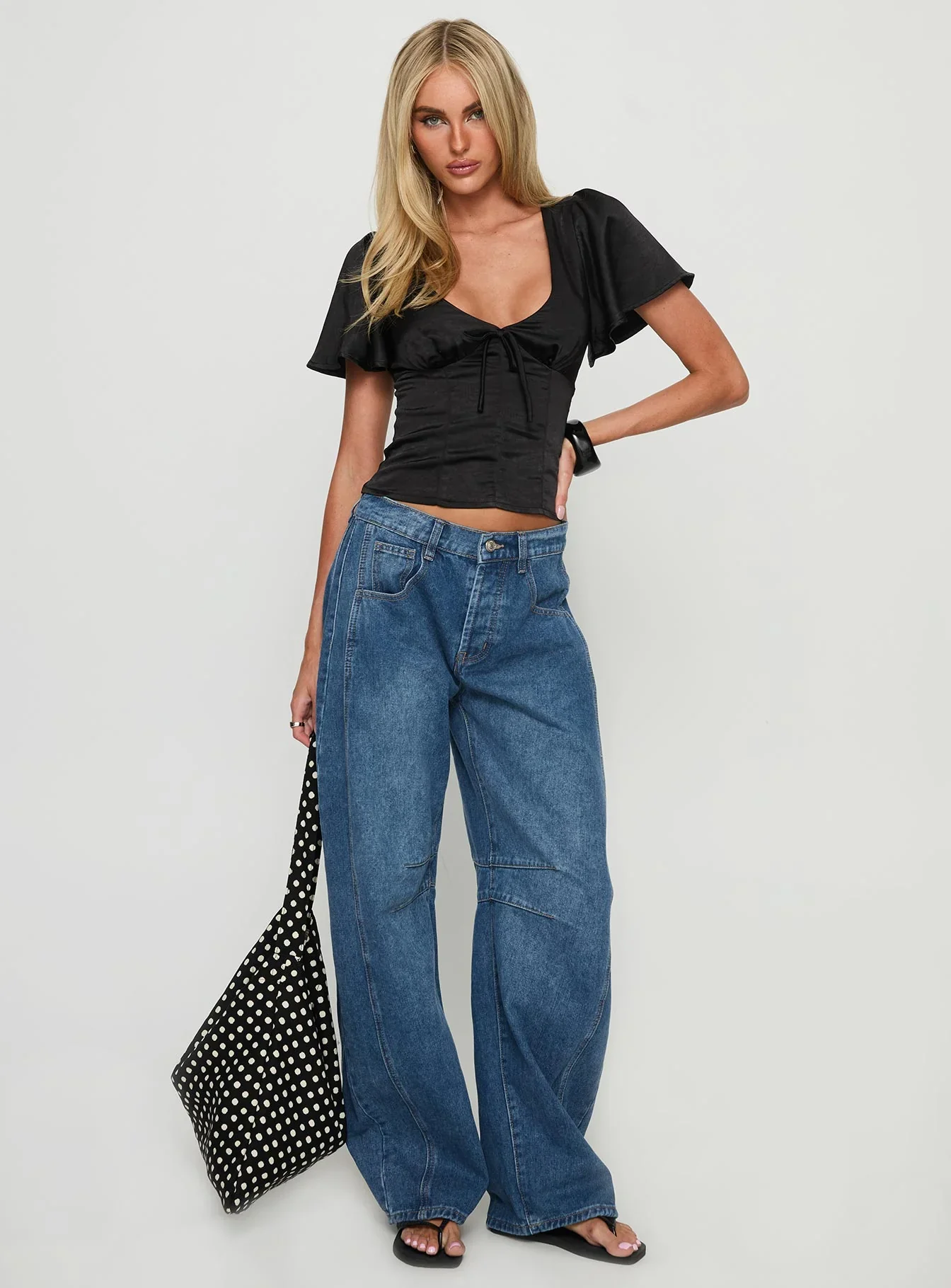 Sun Will Rise Tie Detail Top Black