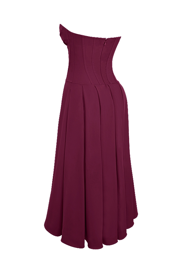 Wine Strapless Midi Dress