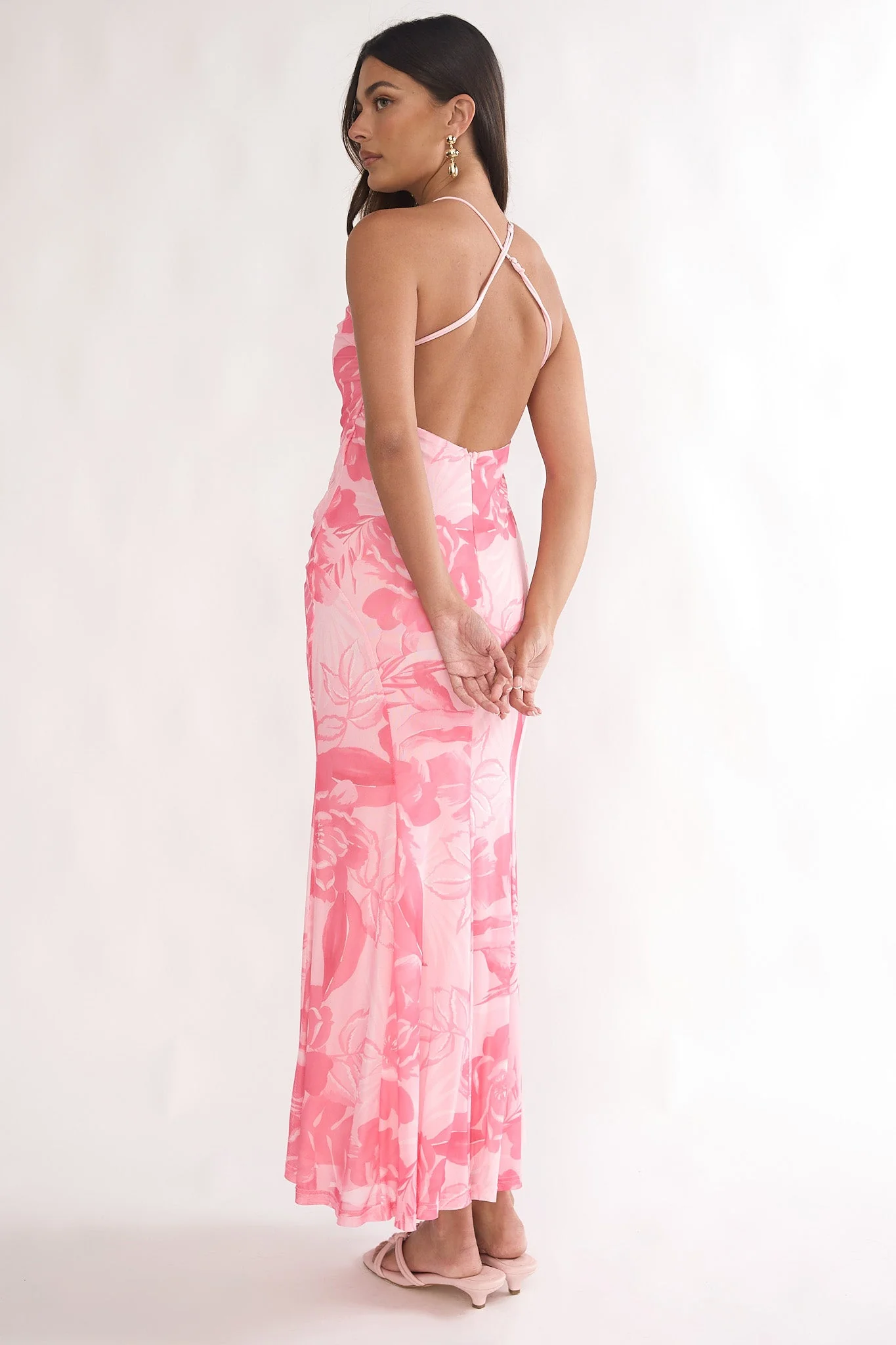 Meloria Low Back Maxi Dress Floral Pink