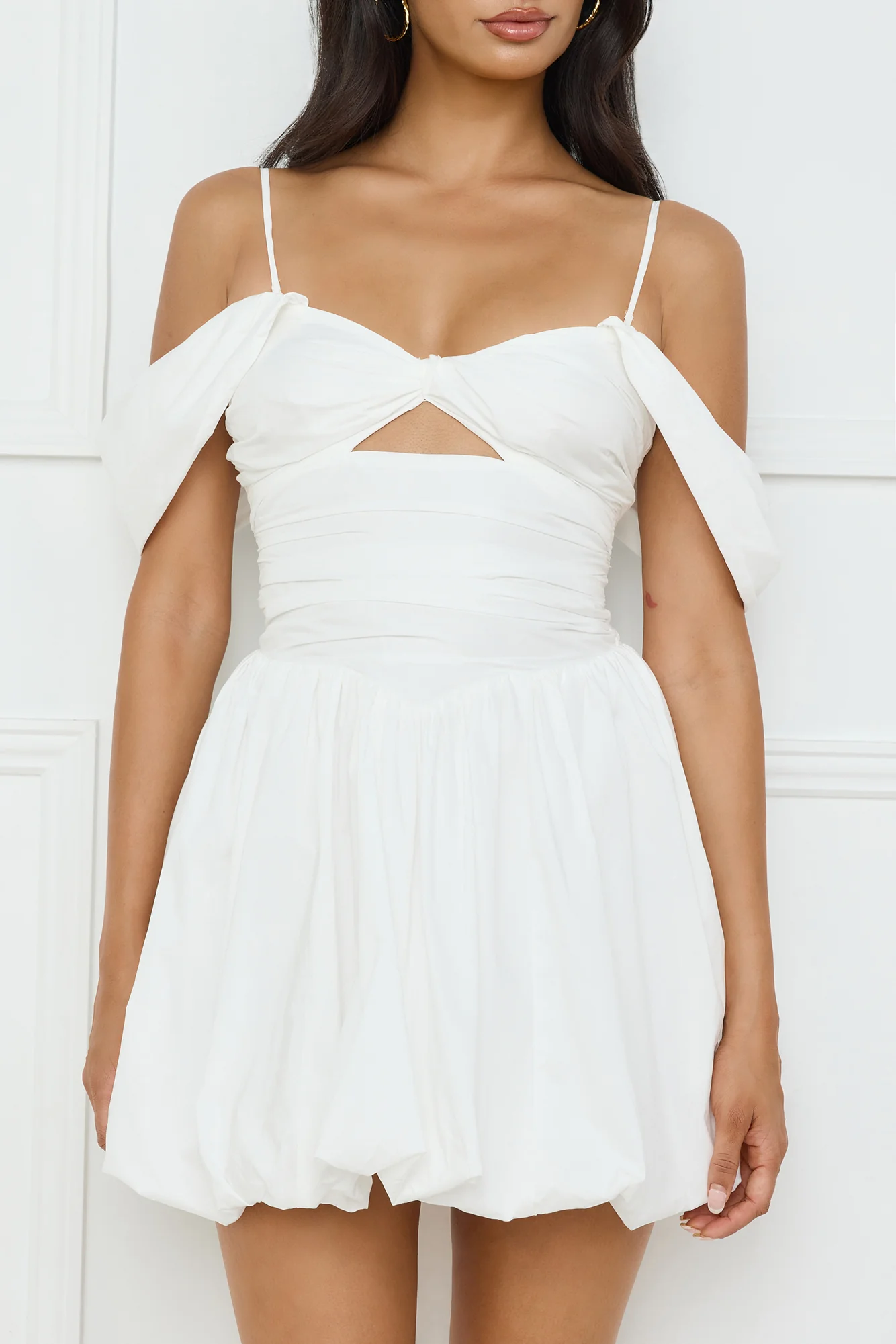Poolside Perfect Off Shoulder Bubble Mini Dress White - luluinthesky