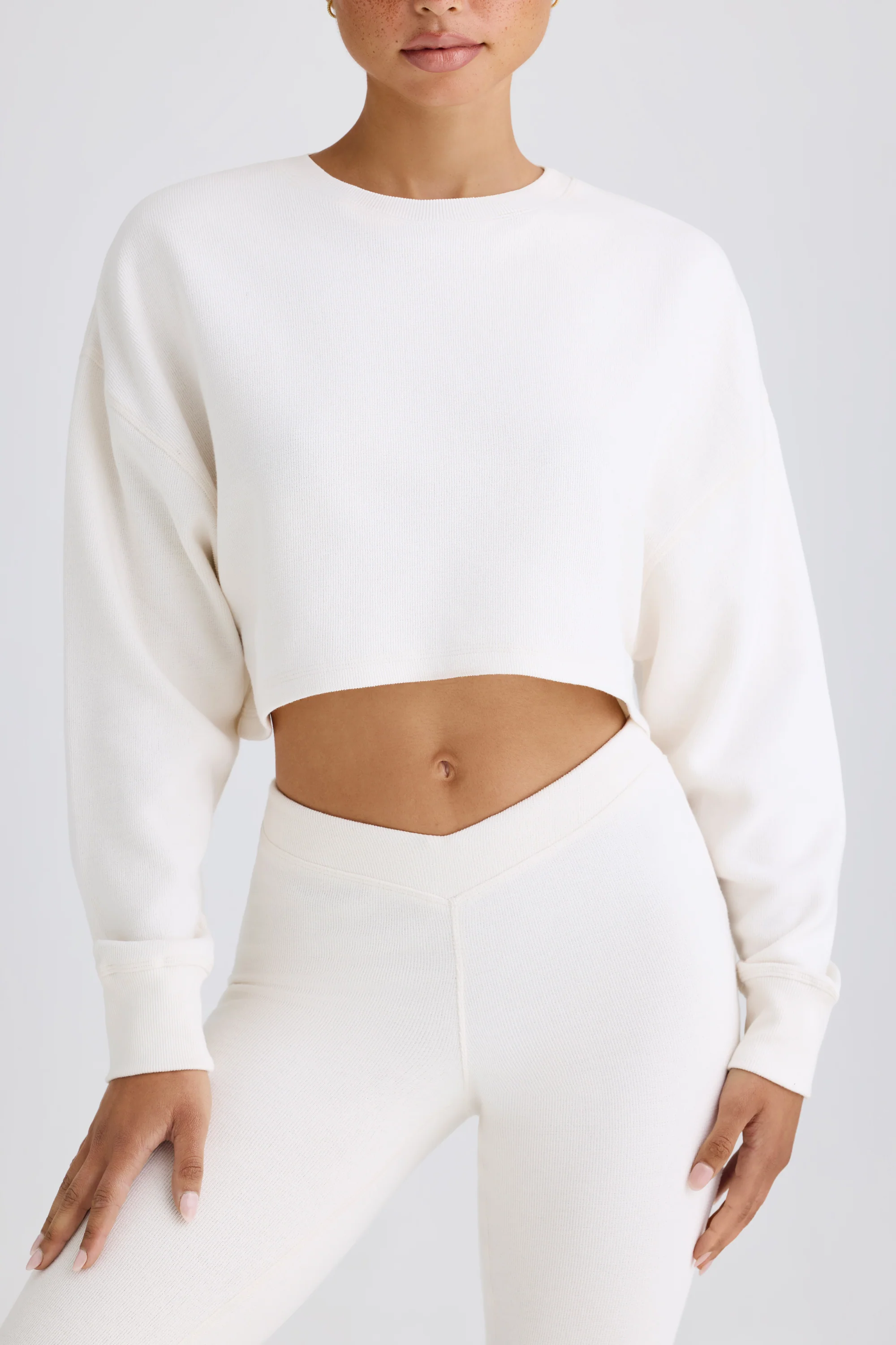 Textured Cotton Jersey Flared Trousers in White