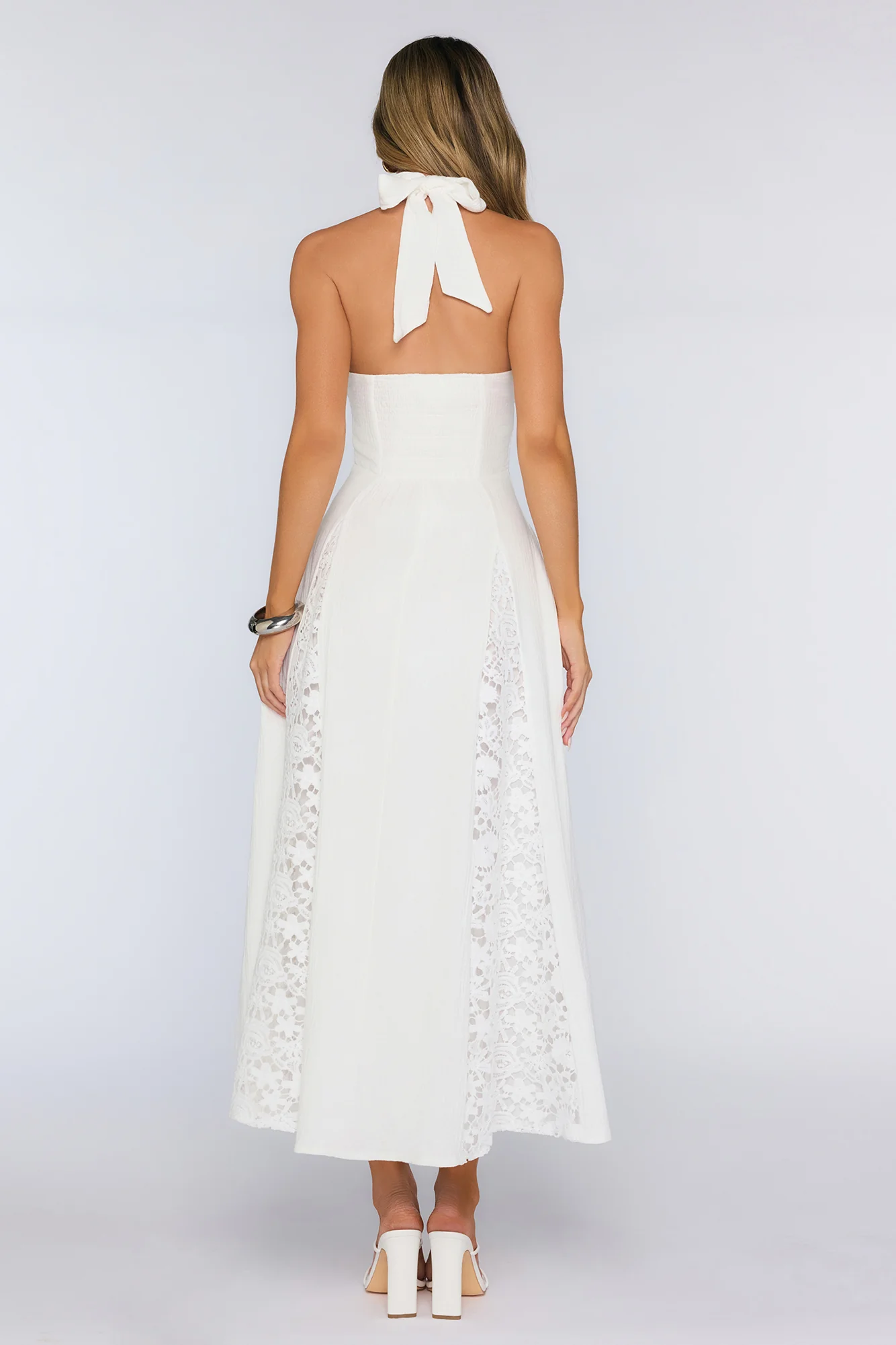Be The Difference Embroidered Halter Maxi Dress White - luluinthesky