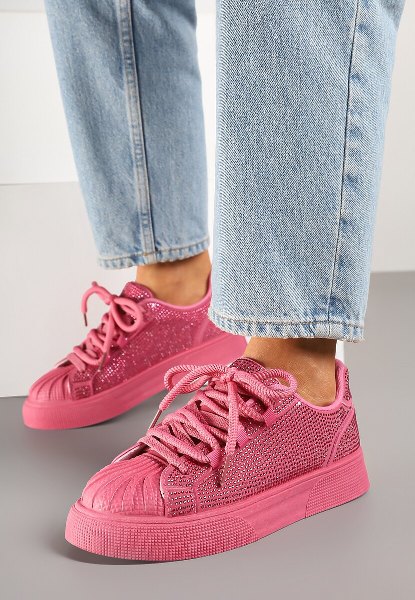 Fuksjowe Sneakersy na Grubej Podeszwie z Cyrkoniami Lisariana