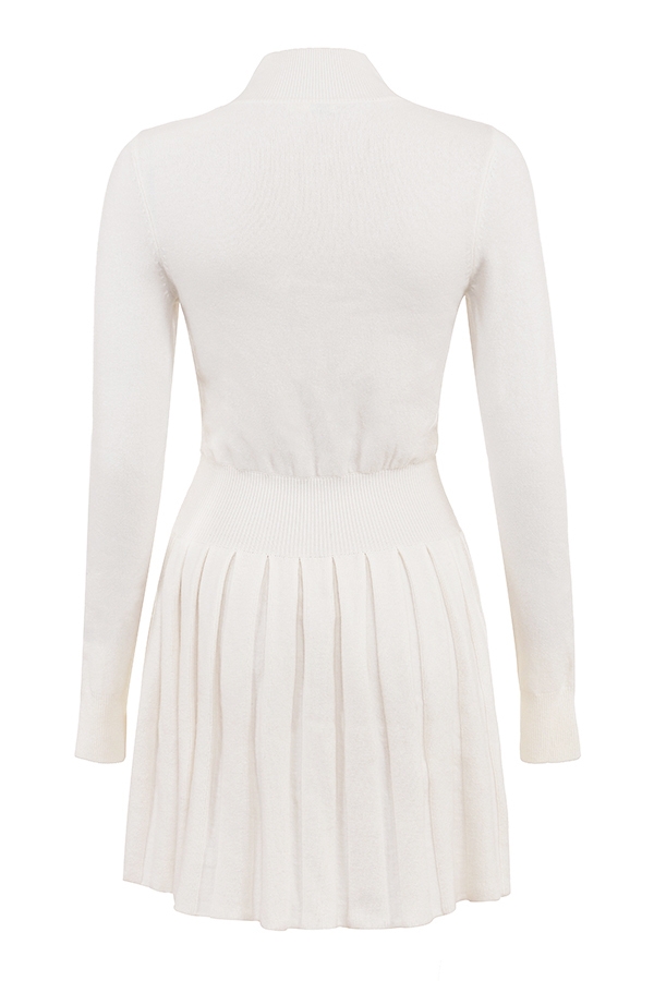 White Cashmere Blend Pleated Skated Mini Dress