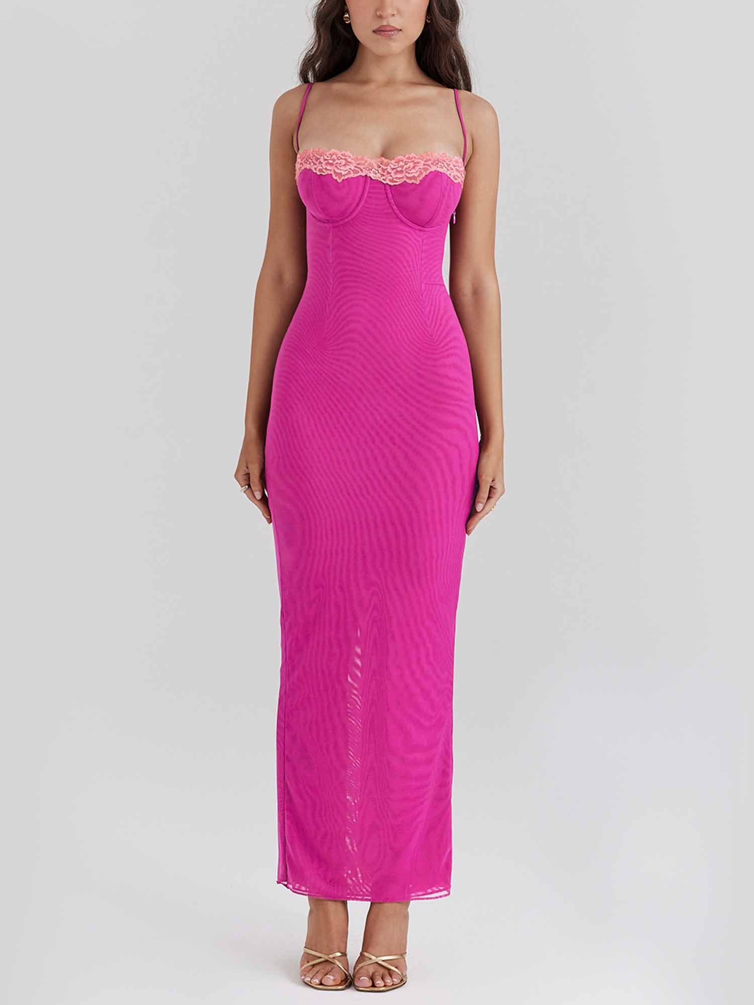 Hot Pink Corset Bodycon Maxi Dress