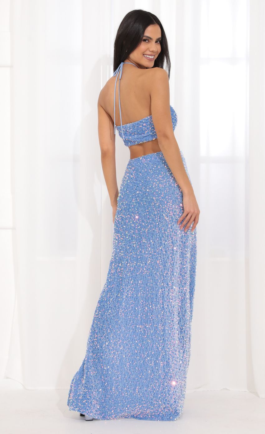 Halter Sequin Maxi Dress in Blue