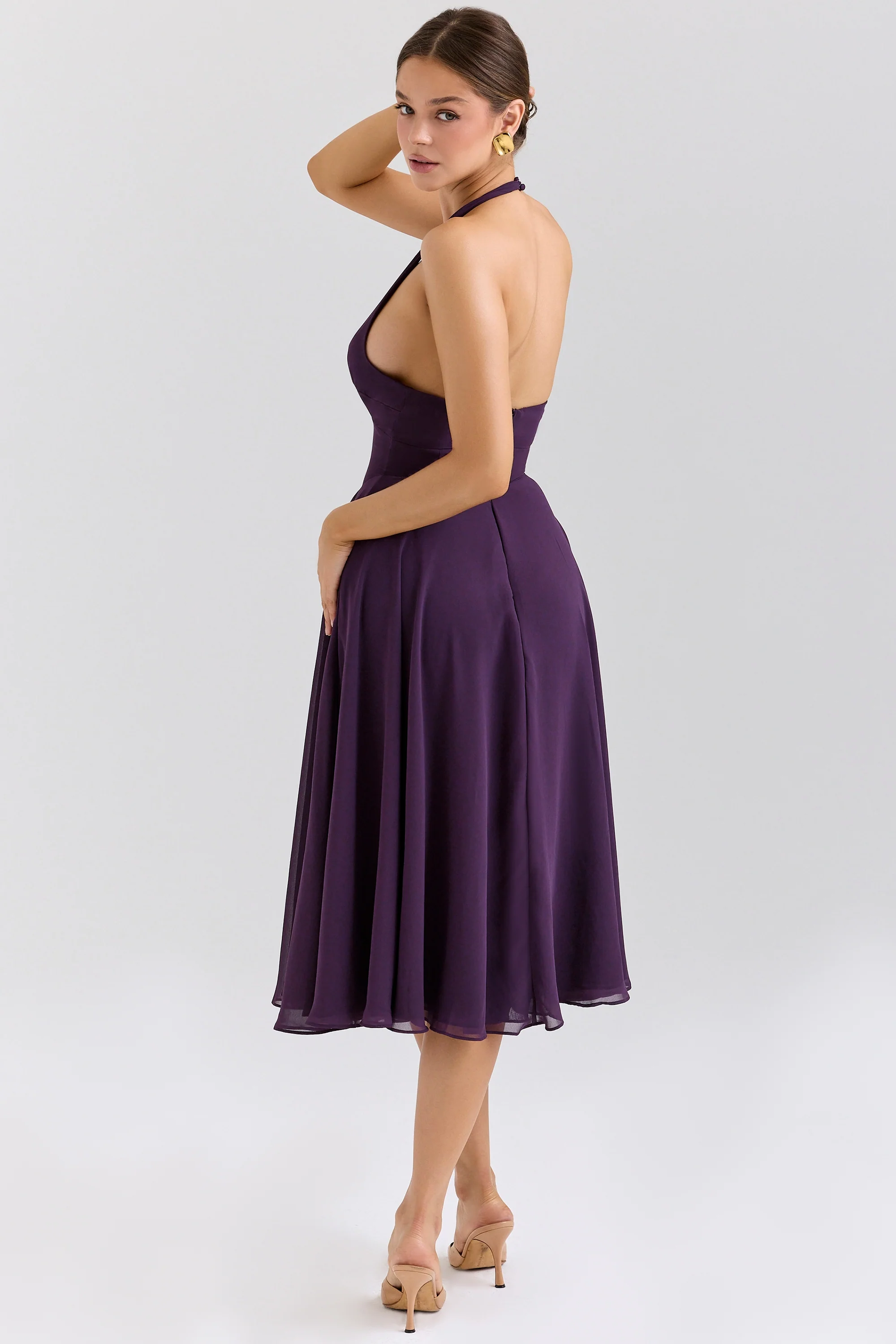 grape georgette halter sundress