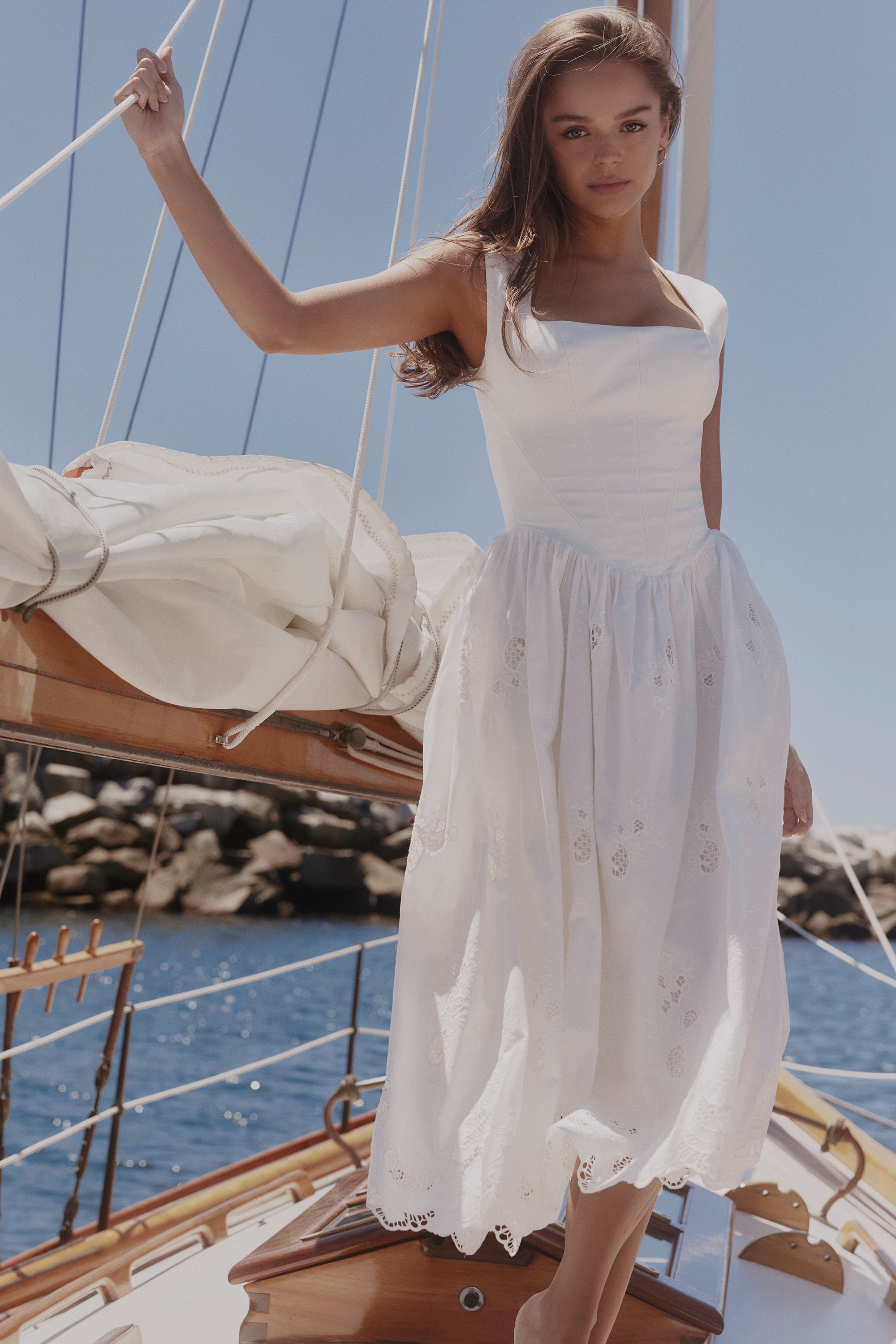 white floral broderie anglaise cotton midi dress