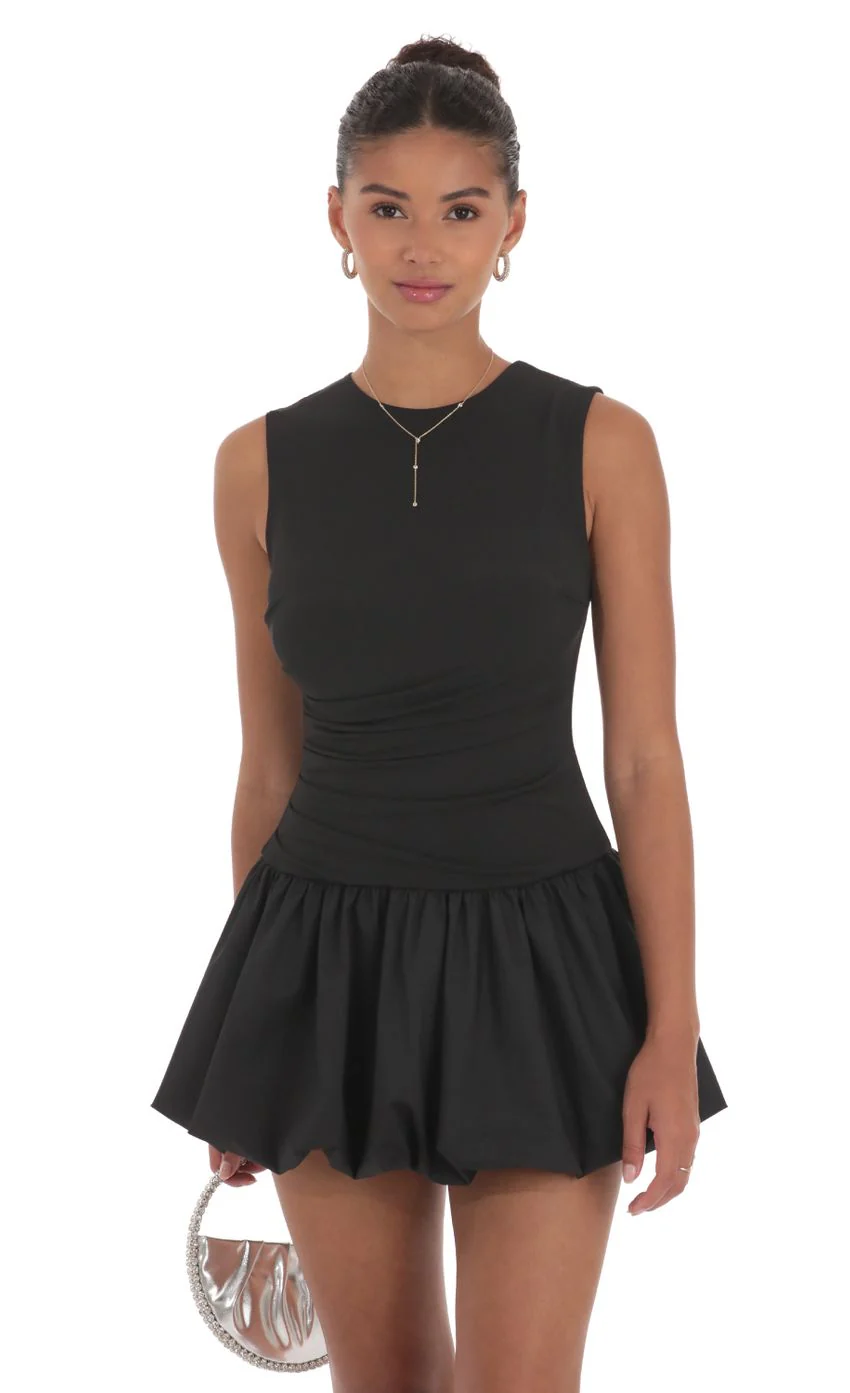 High Neck Bubble Dress in Black - luluinthesky