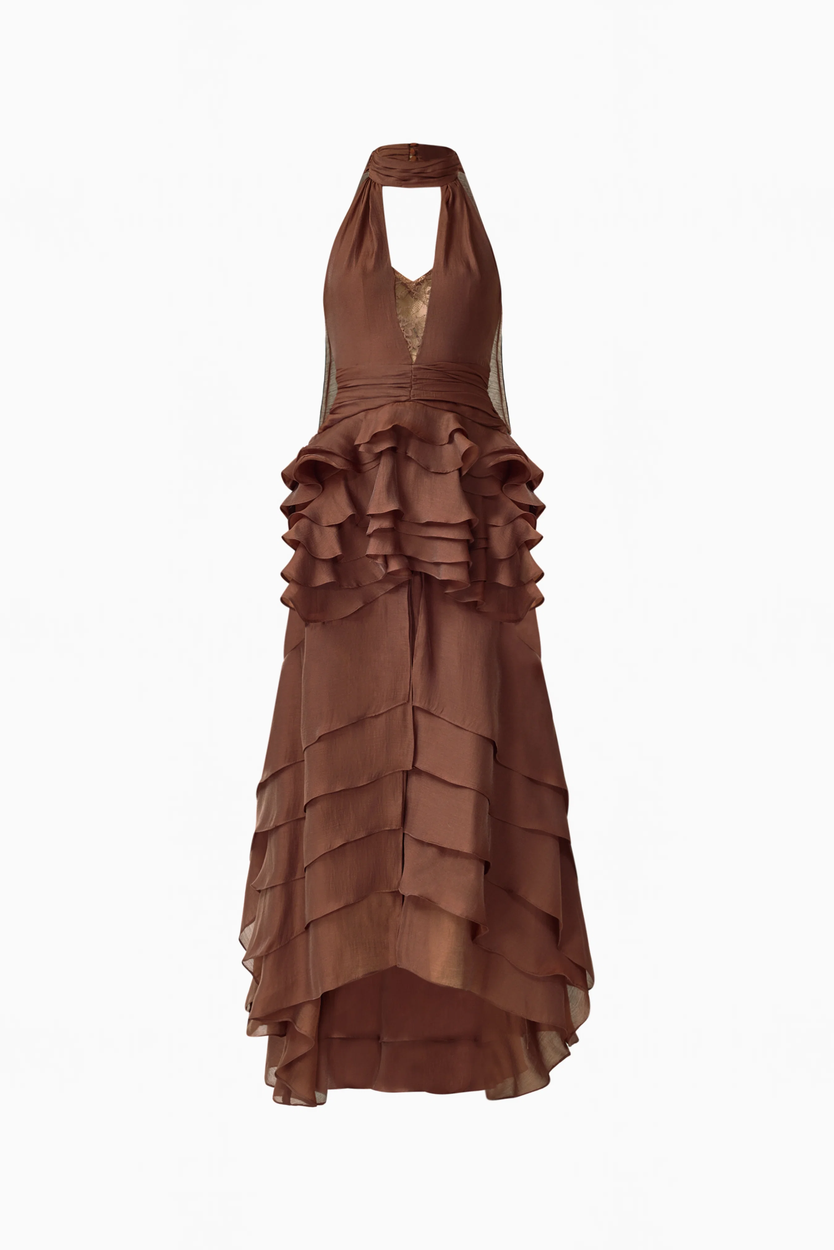 Rosera Halter Gown in Chocolate Brown