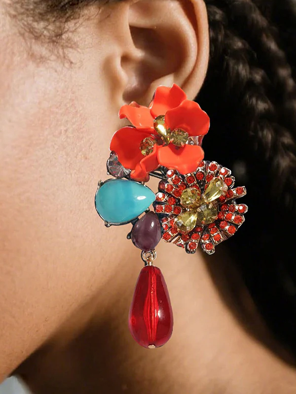 Flower Shape Geometric Water Drop Earrings Accessories