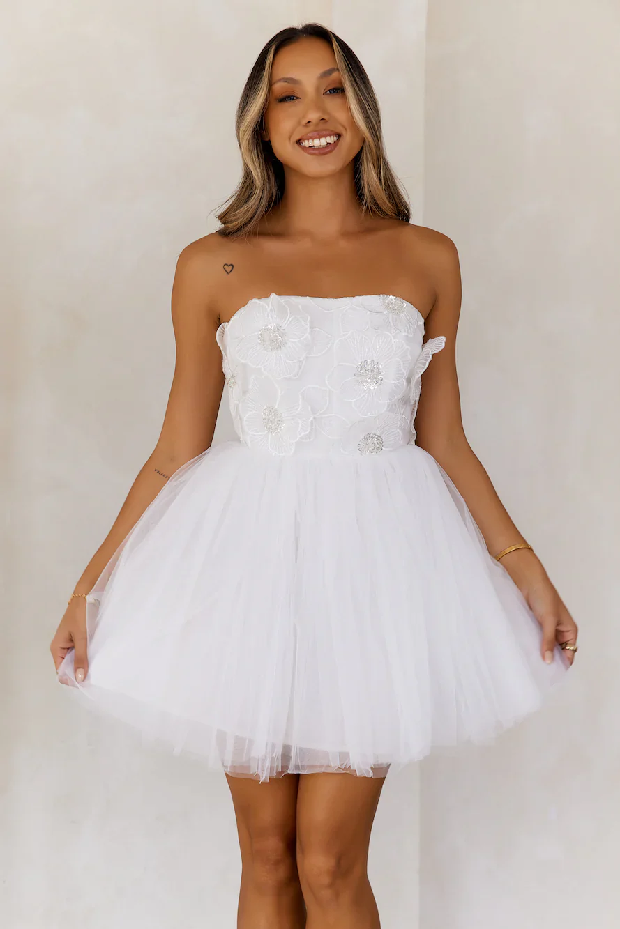 Princess Luxe Tulle Strapless Mini Dress White